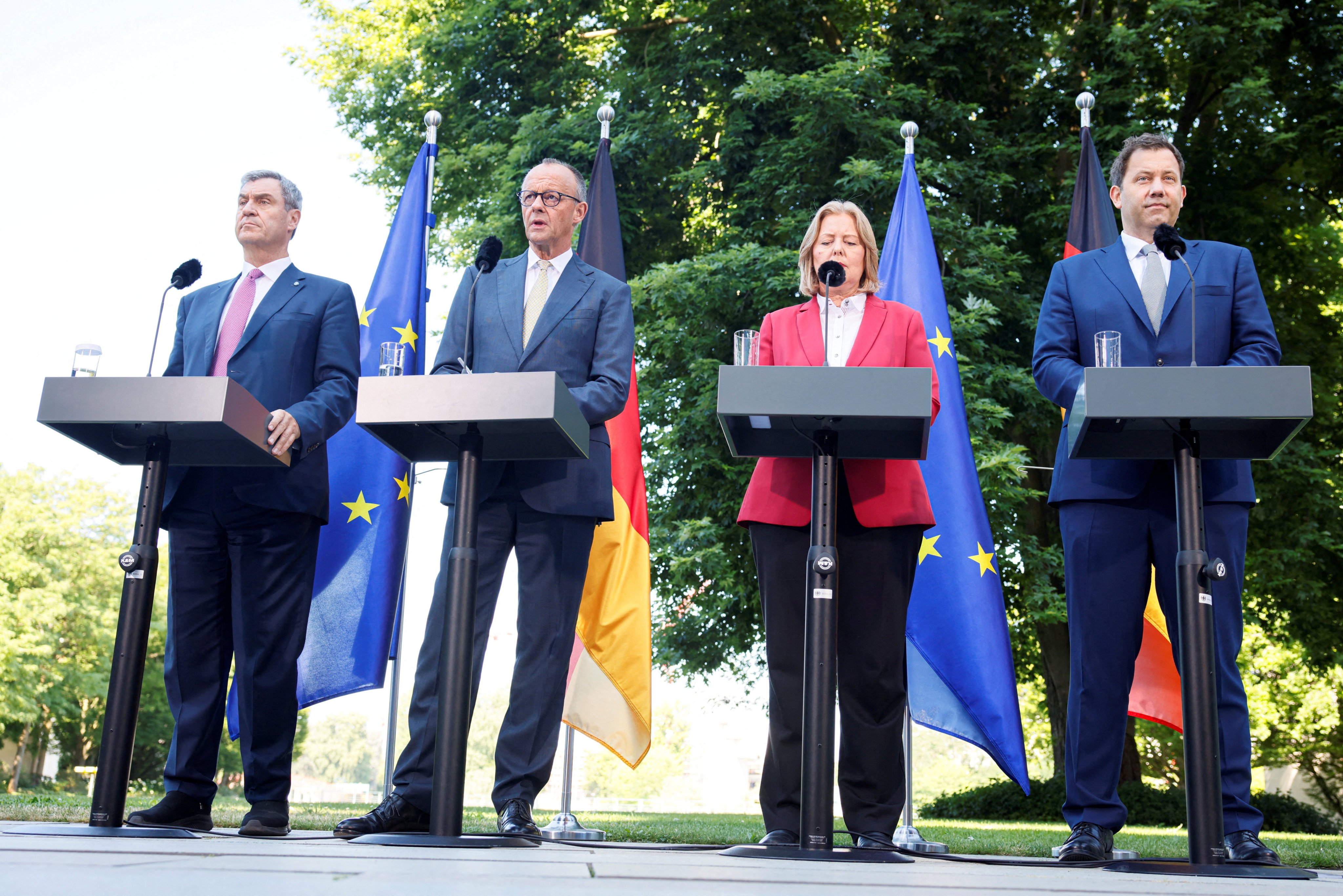 German Chancellor and leader of the Christian Democratic Union Friedrich Merz attends a news conference with other coalition leaders following a meeting in Berlin on Thursday. Photo: Reuters