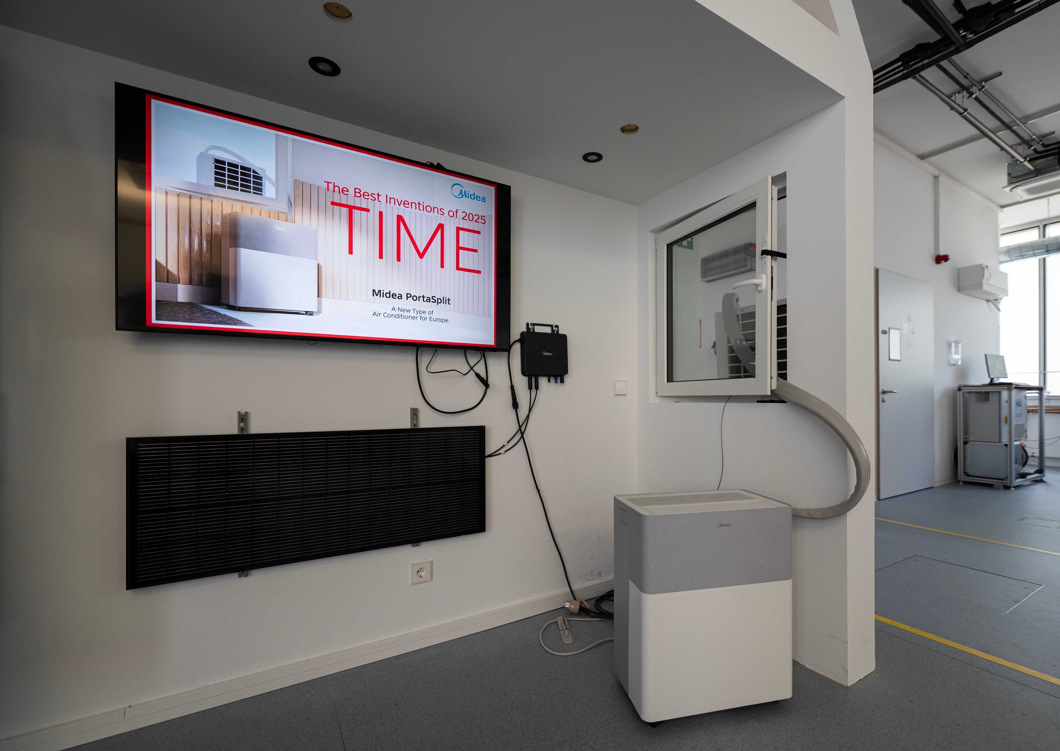 A Midea PortaSplit air conditioner is pictured at Midea’s German R&D Centre on Tuesday. Photo: Xinhua