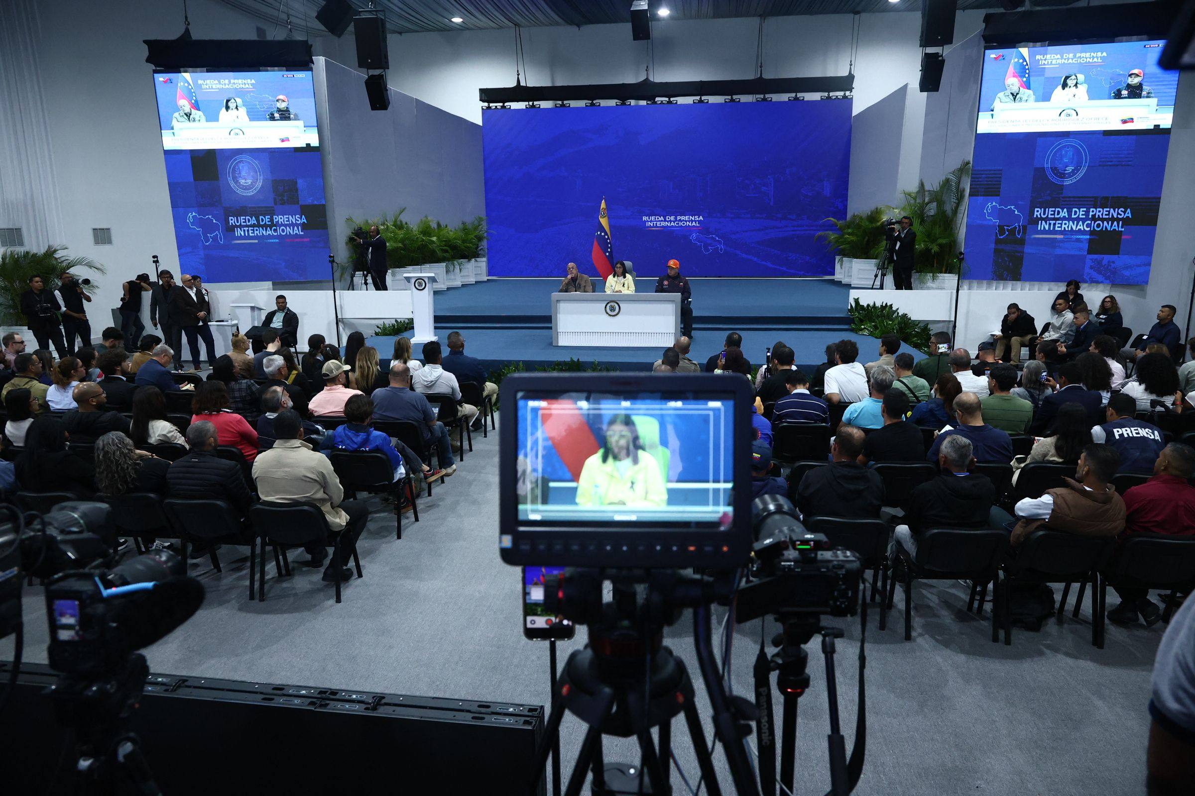 Venezuela’s Interim President Delcy Rodriguez holds press conference on Thursday. Photo: Reuters