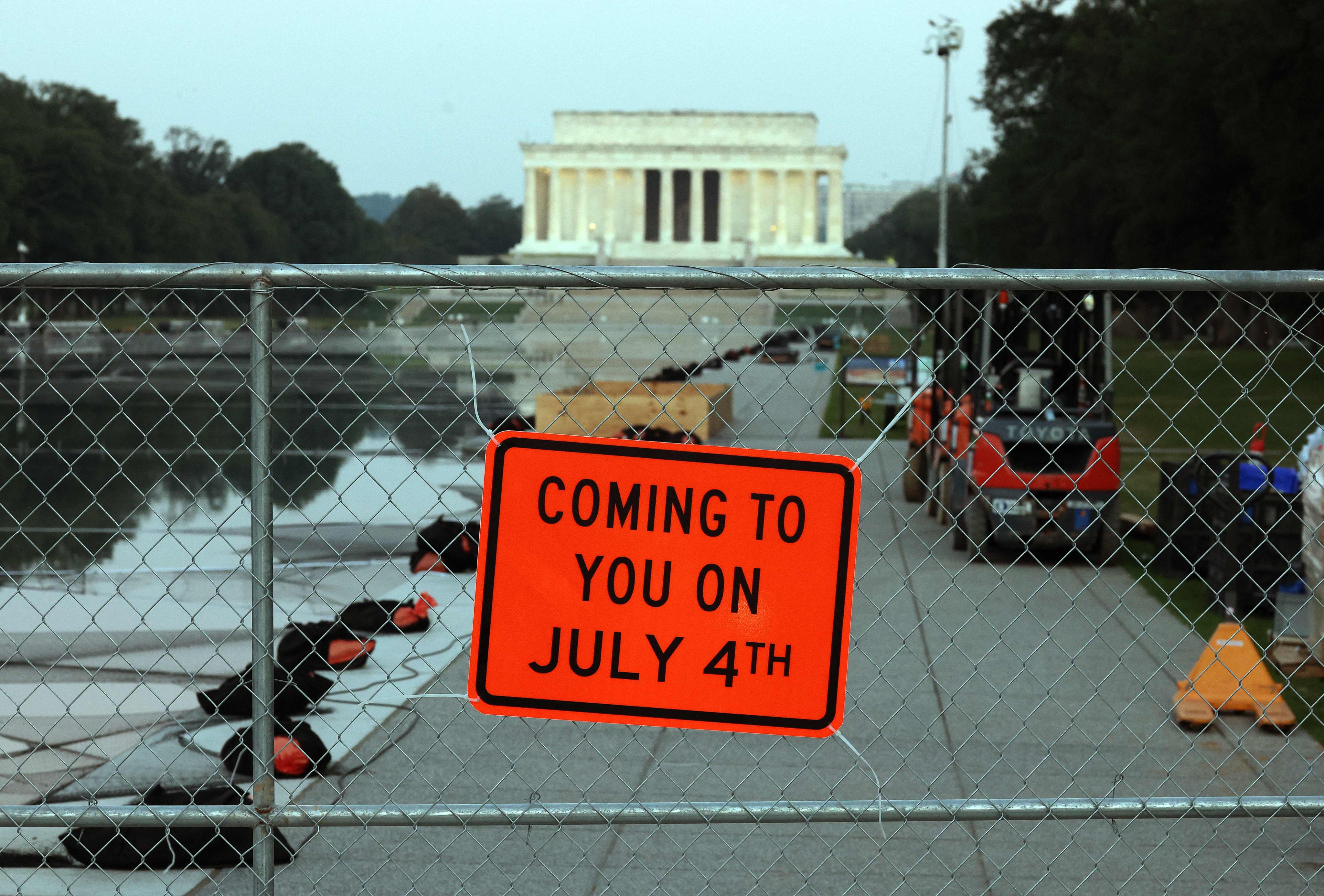 The Lincoln Memorial Reflecting Pool, fenced off in preparation for July 4 fireworks. Photo: AFP