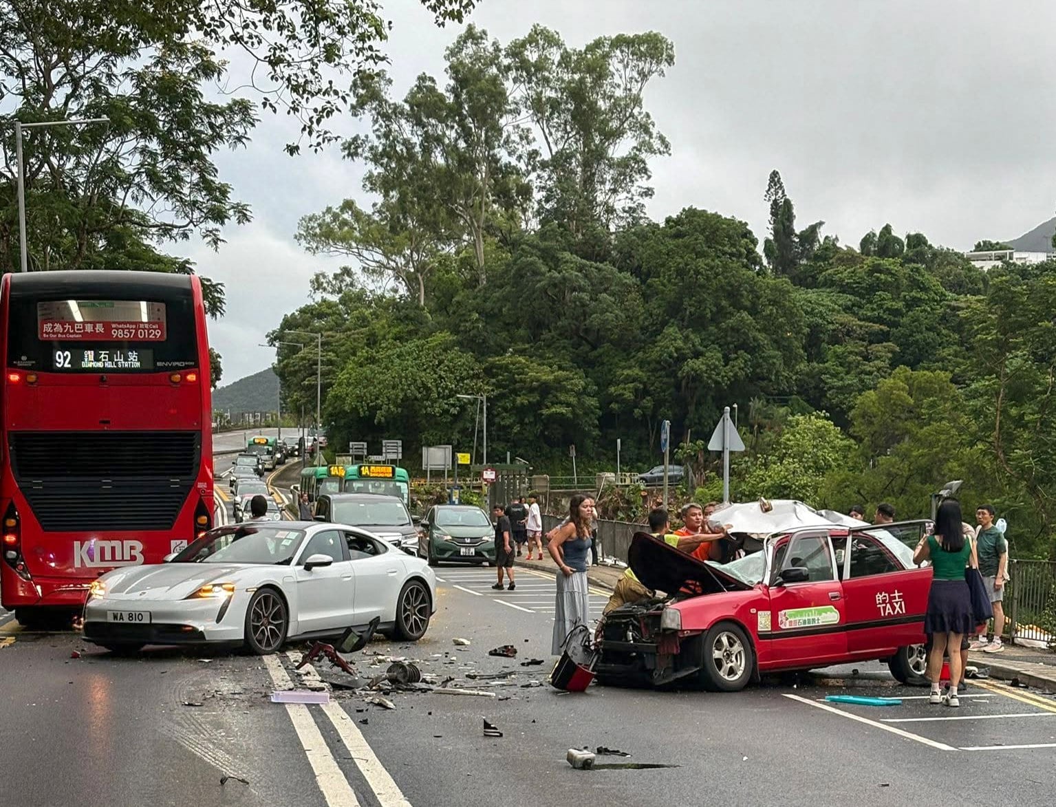 The crash occurred at about 6.47pm on Saturday near Pak Sha Terrace. Photo: Facebook/ChunHung Li