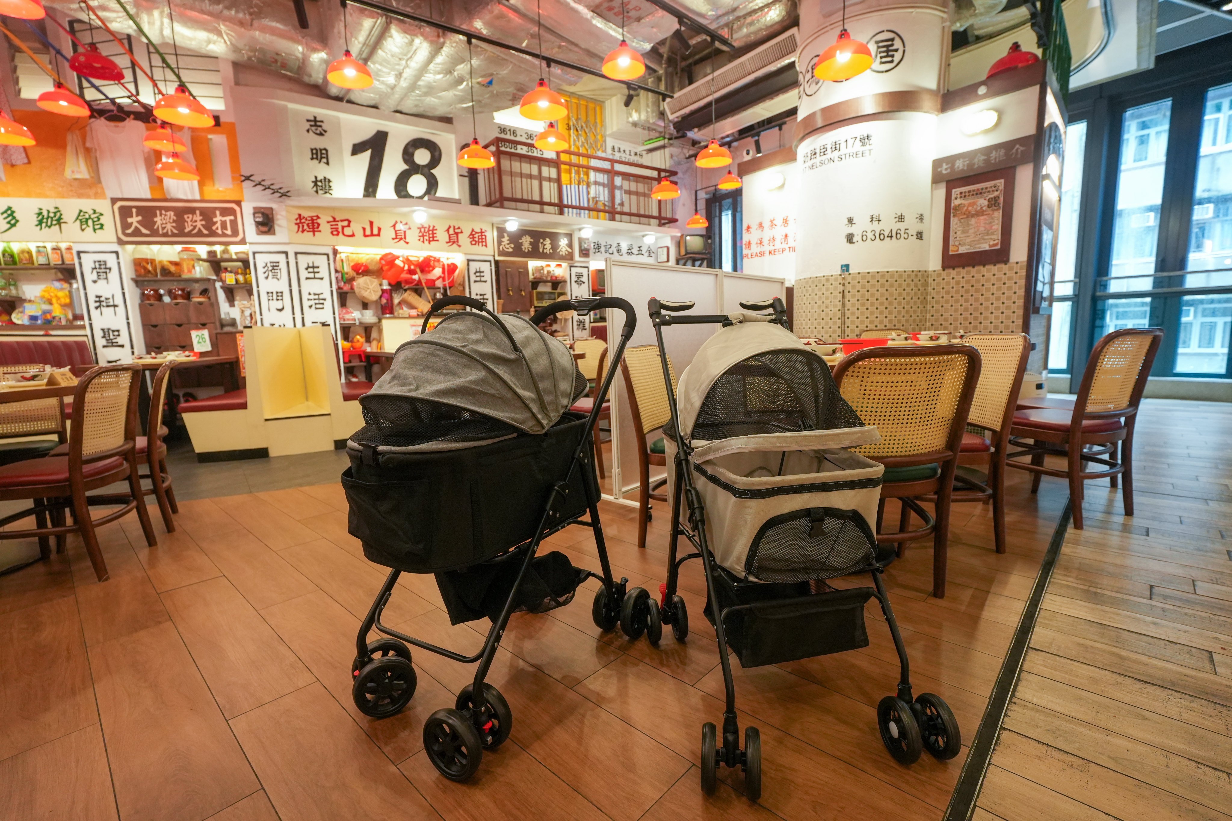 Old Fung Tea House has bought pet strollers and installed pet-friendly facilities in Mong Kok. Photo: Sun Yeung