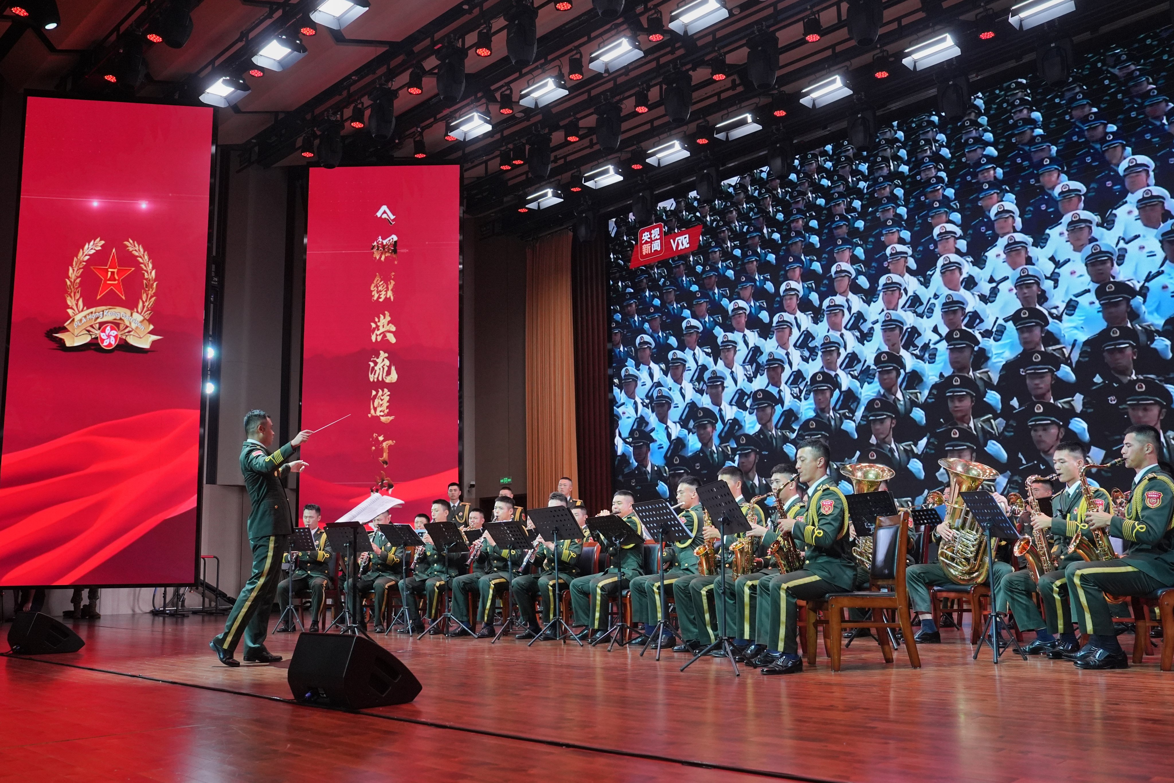 A concert band performs at the Ngong Shuen Chau Barracks during the open day on Saturday. Photo: Elson Li
