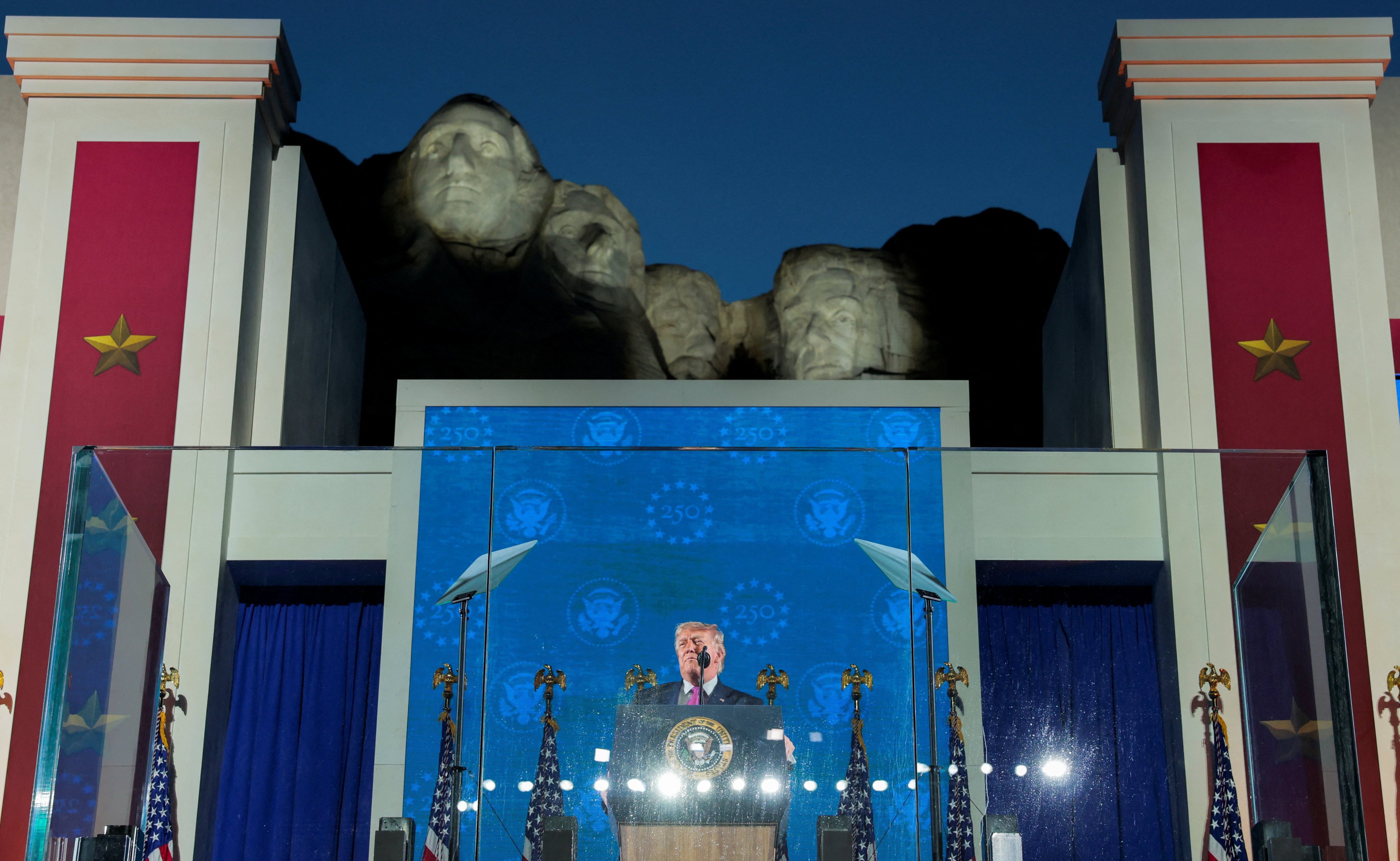President Donald Trump speaks during a celebration for the 250th anniversary of US independence, at Mount Rushmore in Keystone, South Dakota, on Friday. Photo: Reuters