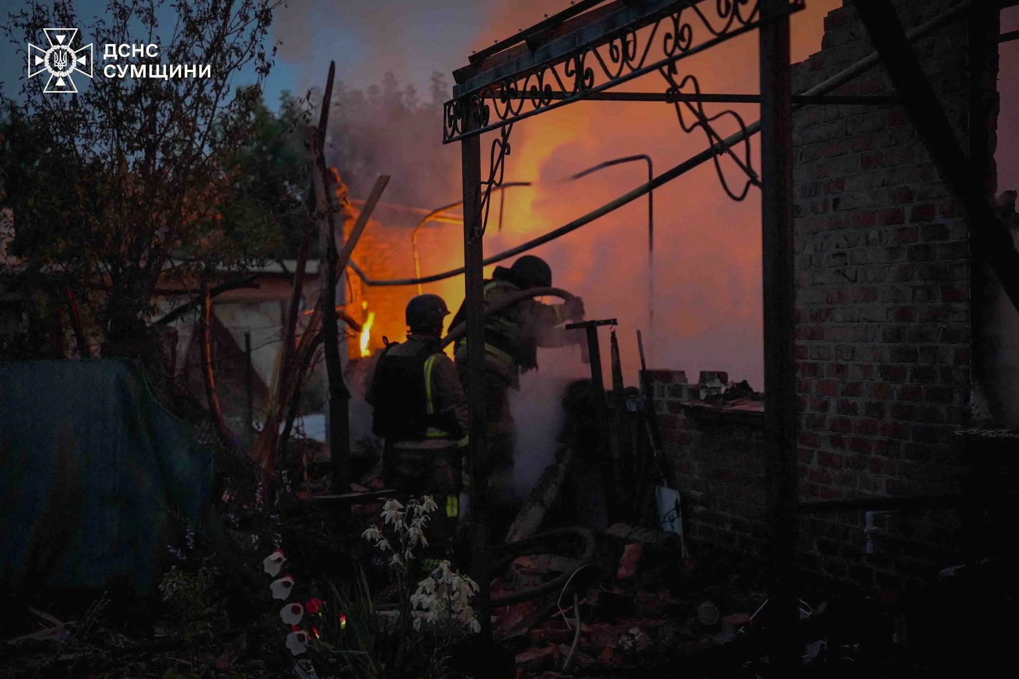 Firefighters work at an apartment building hit by a Russian drone strike in Sumy, Ukraine, on Friday. Photo: Press service of the State Emergency Service of Ukraine in Sumy region via Reuters