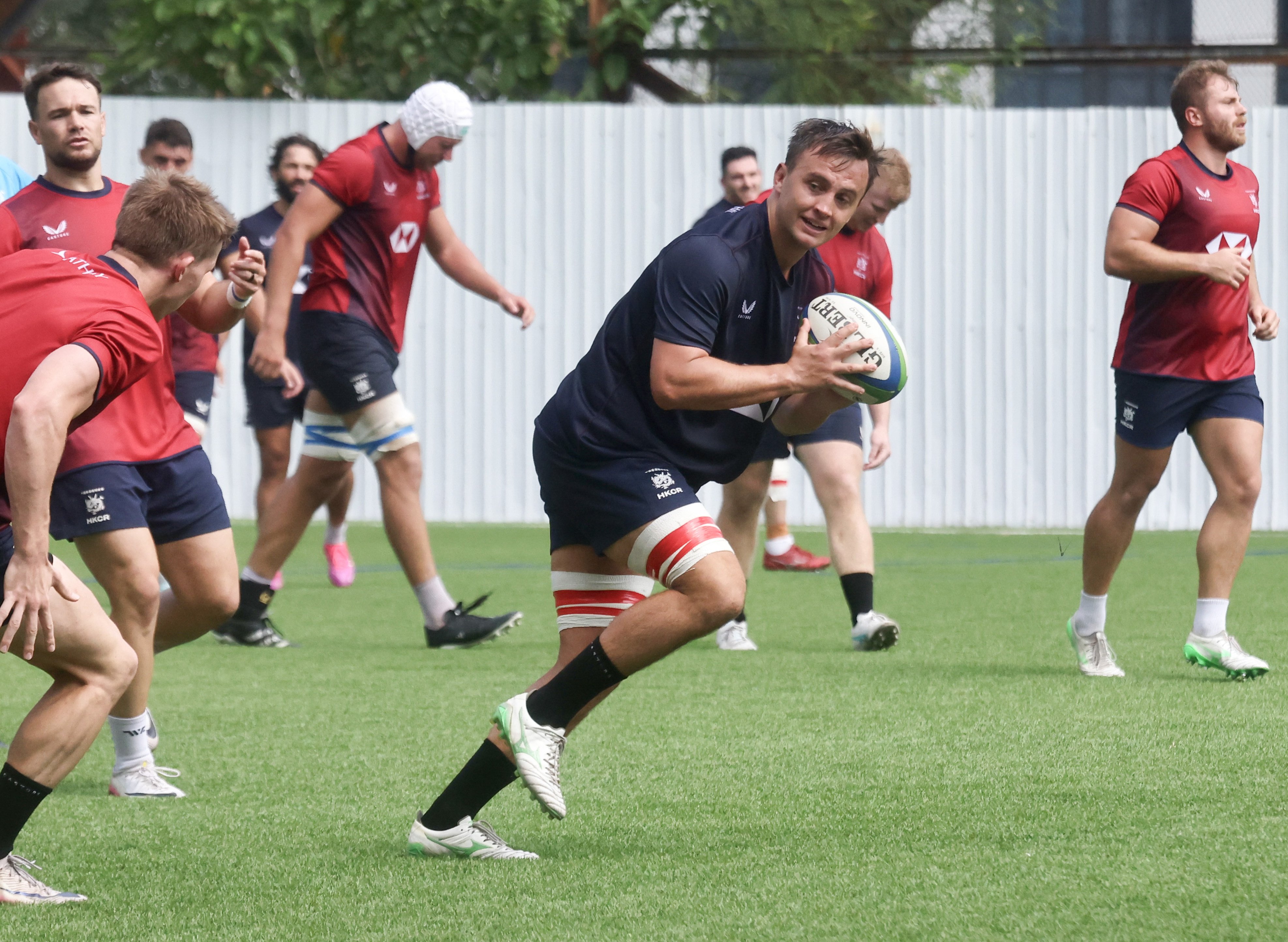 Pierce Mackinlay-West (centre), here at a training session, will lead out Hong Kong for the second straight game, having done so in the warm-up win over Waikato. Photo: Jonathan Wong