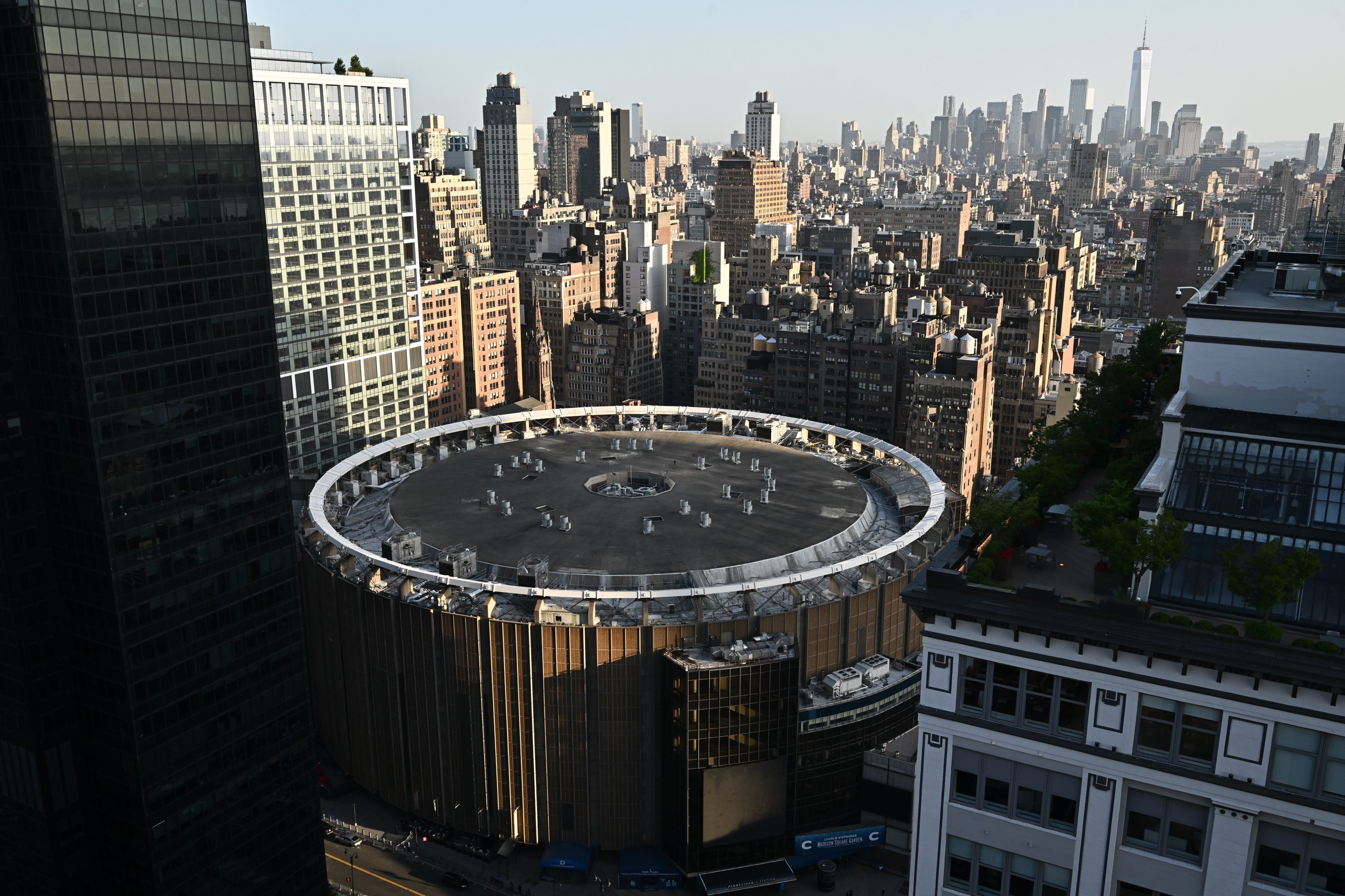 Madison Square Garden is seen from the air on Thursday. Photo: AP