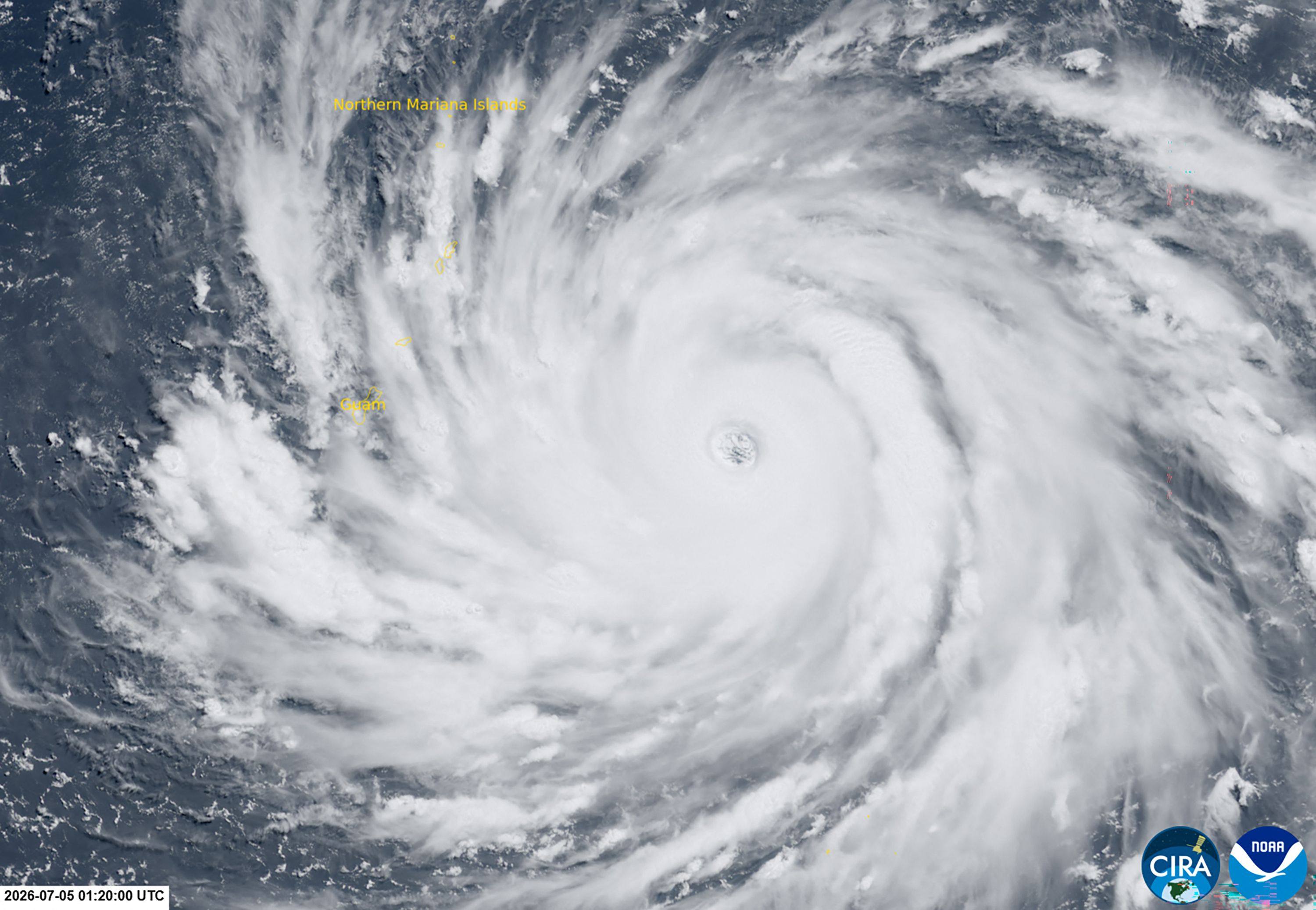 Super typhoon Bavi  develops and nears Guam and the Northern Mariana islands in the Pacific Ocean on Sunday. Photo: NOAA/RAMMB/CIRA via AFP
