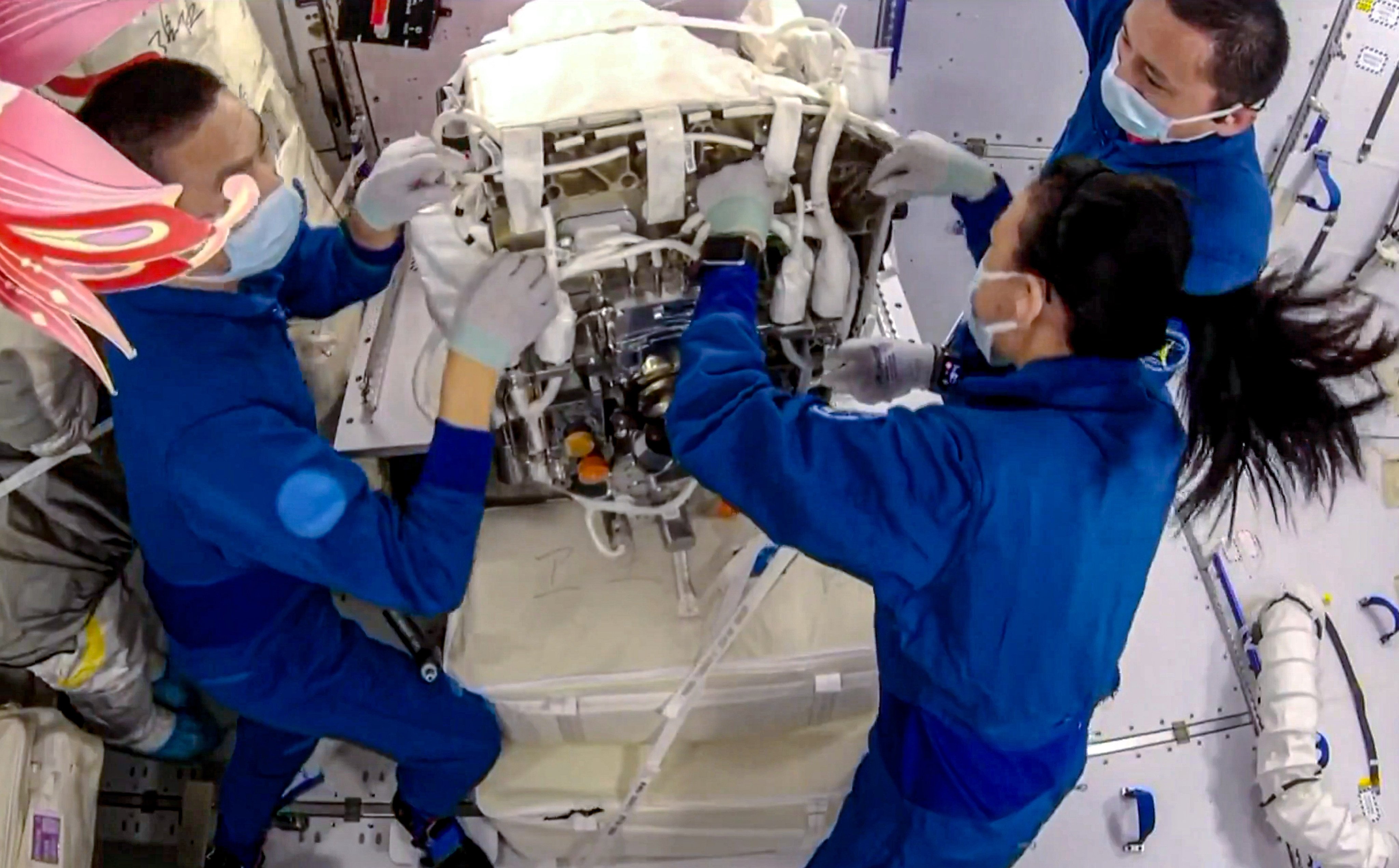 The three astronauts worked with ground control teams over the past week to complete the assembly, testing and spacewalk required for the installation, the China Manned Space Programme said. Photo: Handout