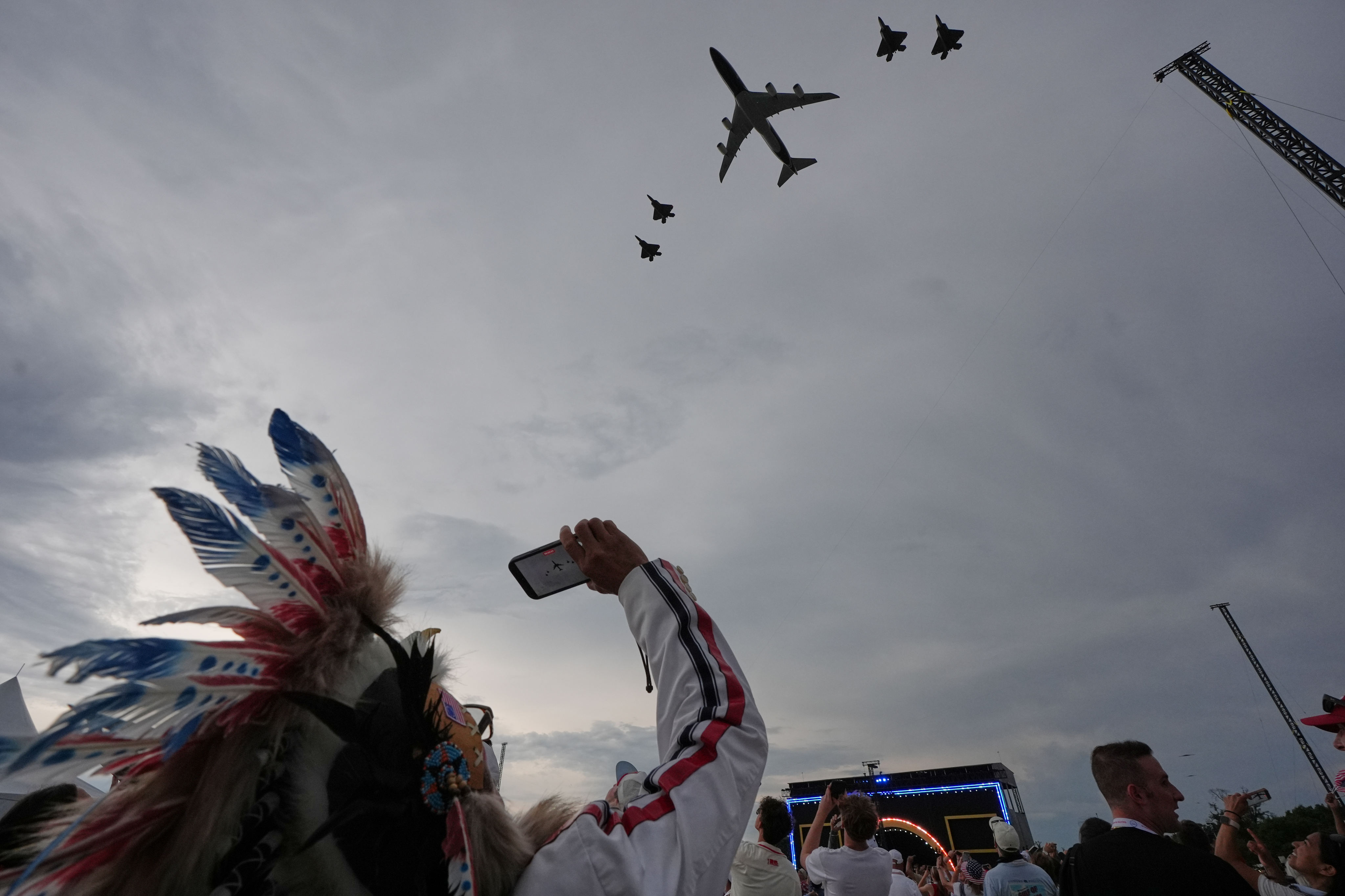 Air Force One takes part in a flyover at a Salute to America Independence Day event at the National Mall in Washington on Saturday. Photo: AP