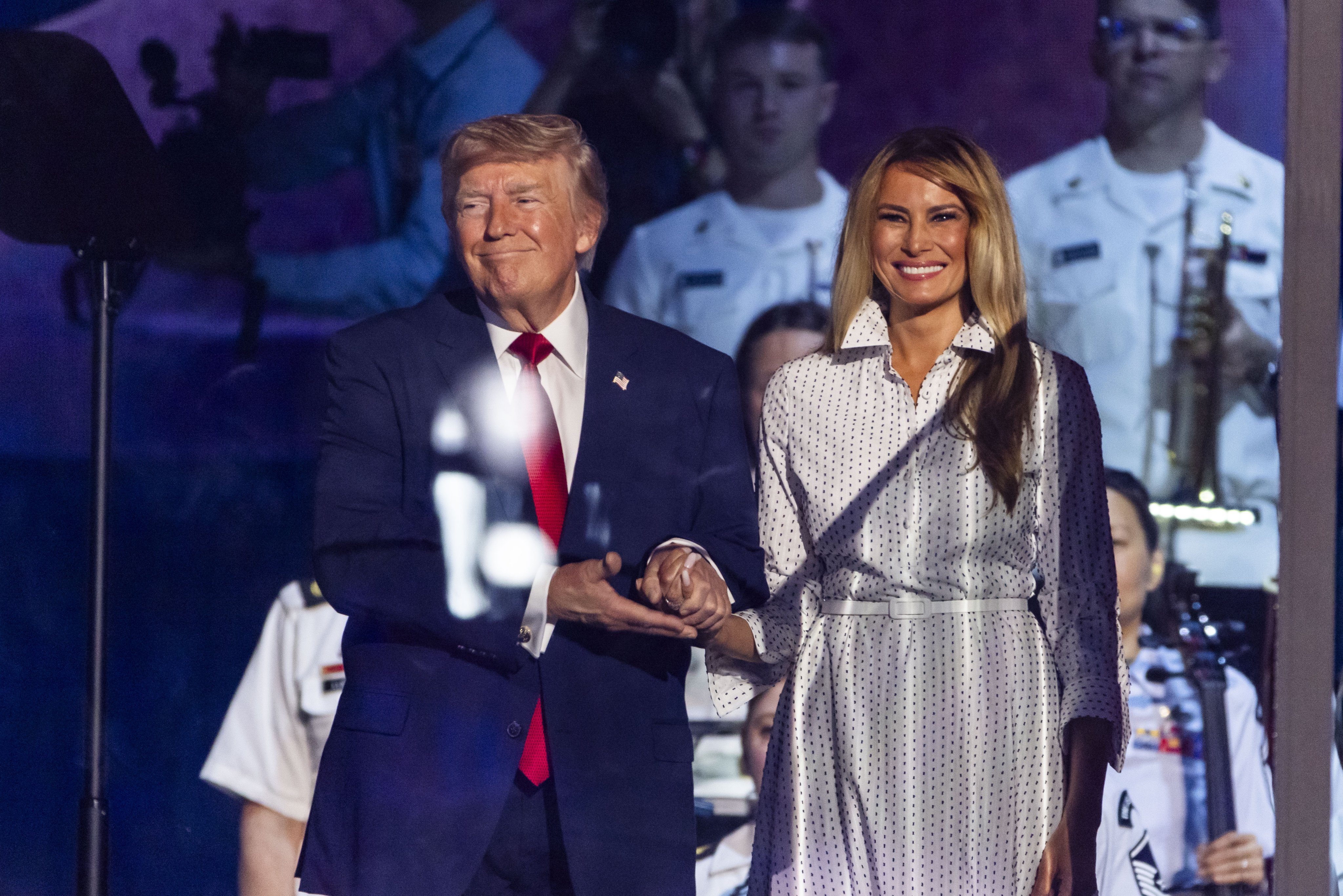US President Donald Trump and first lady Melania Trump attend an event to mark the country’s 250th anniversary on Saturday. Photo: EPA