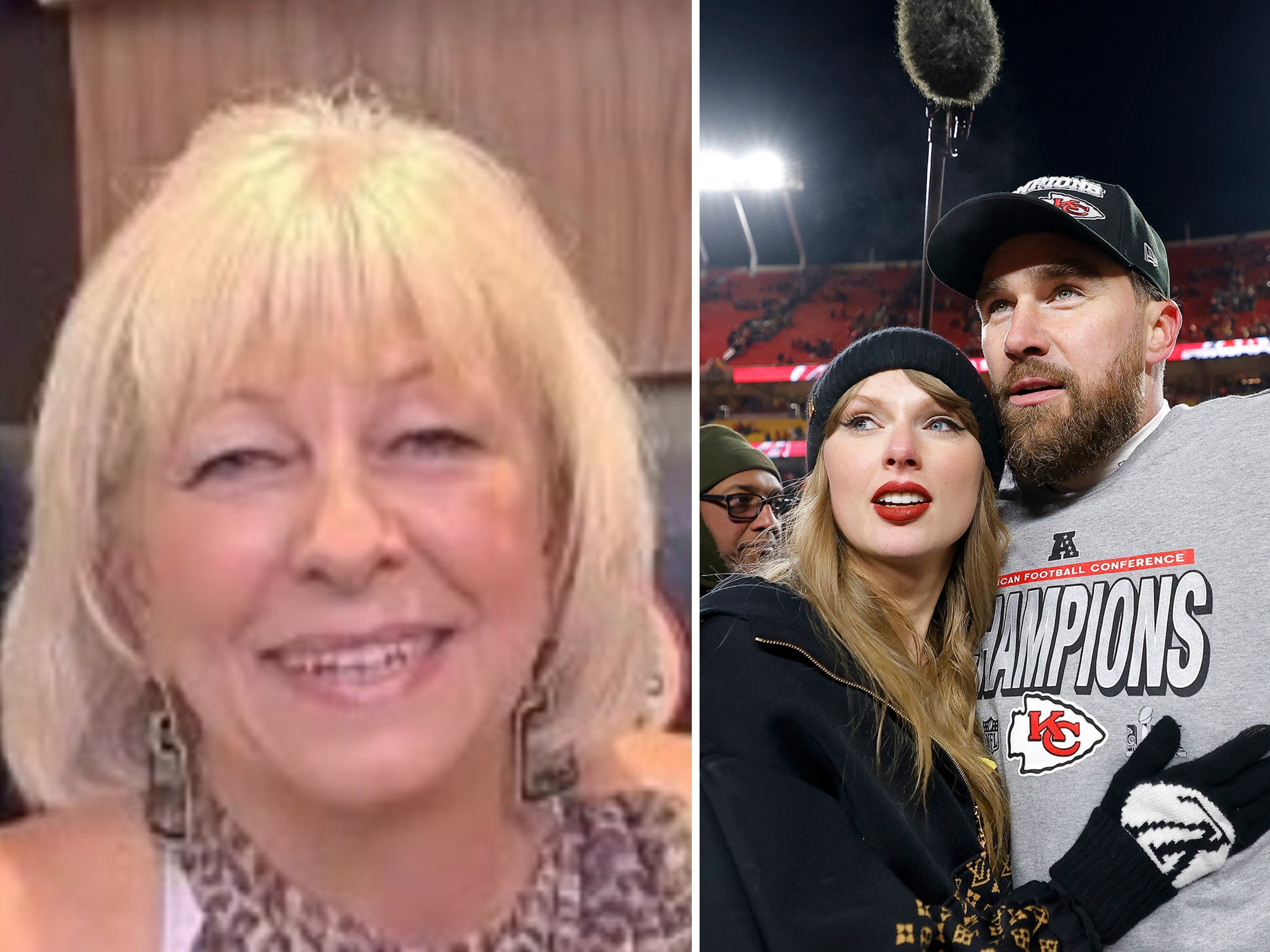 Taylor Swift’s aunt Robin Gentry (left) is reportedly a fan of Kansas City Chiefs, Travis Kelce’s team. Photos: @swiftiesforeternity/Threads and TNS