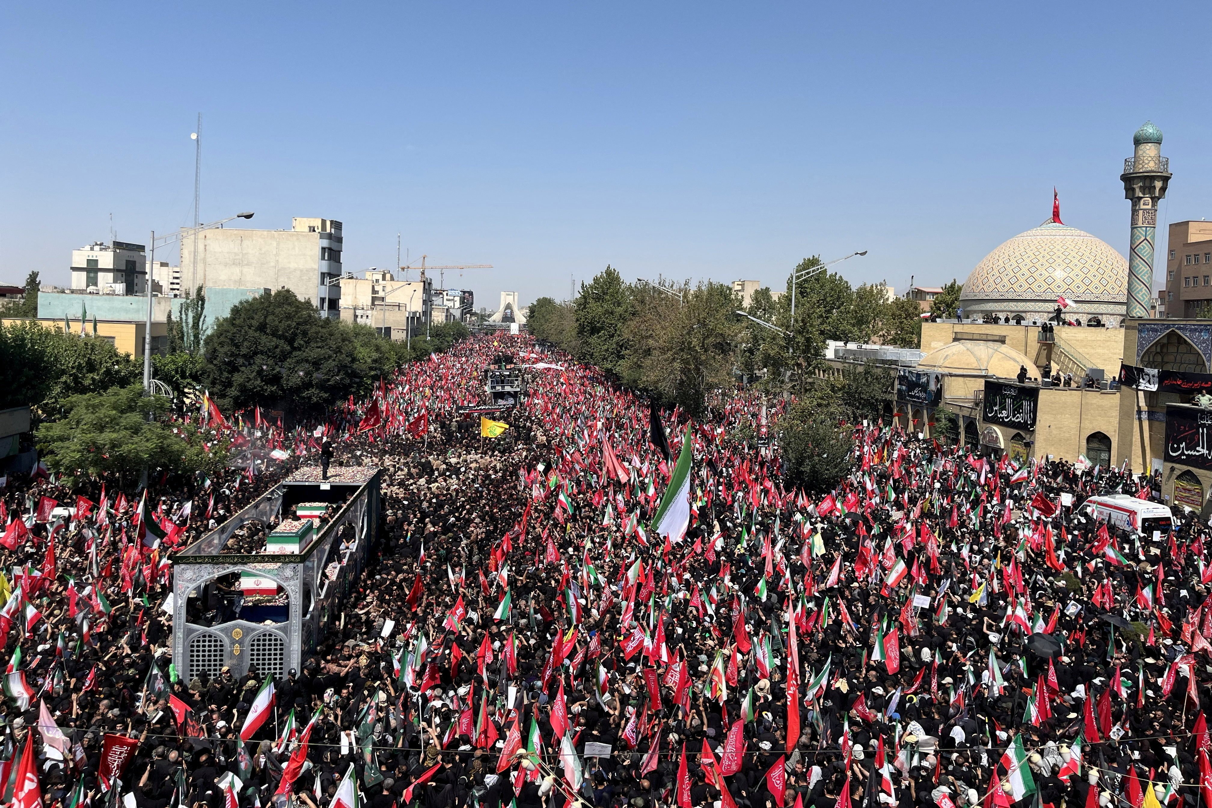 A vehicle carrying the coffins of Ayatollah Ali Khamenei and his family members. Photo: West Asia News Agency via Reuters