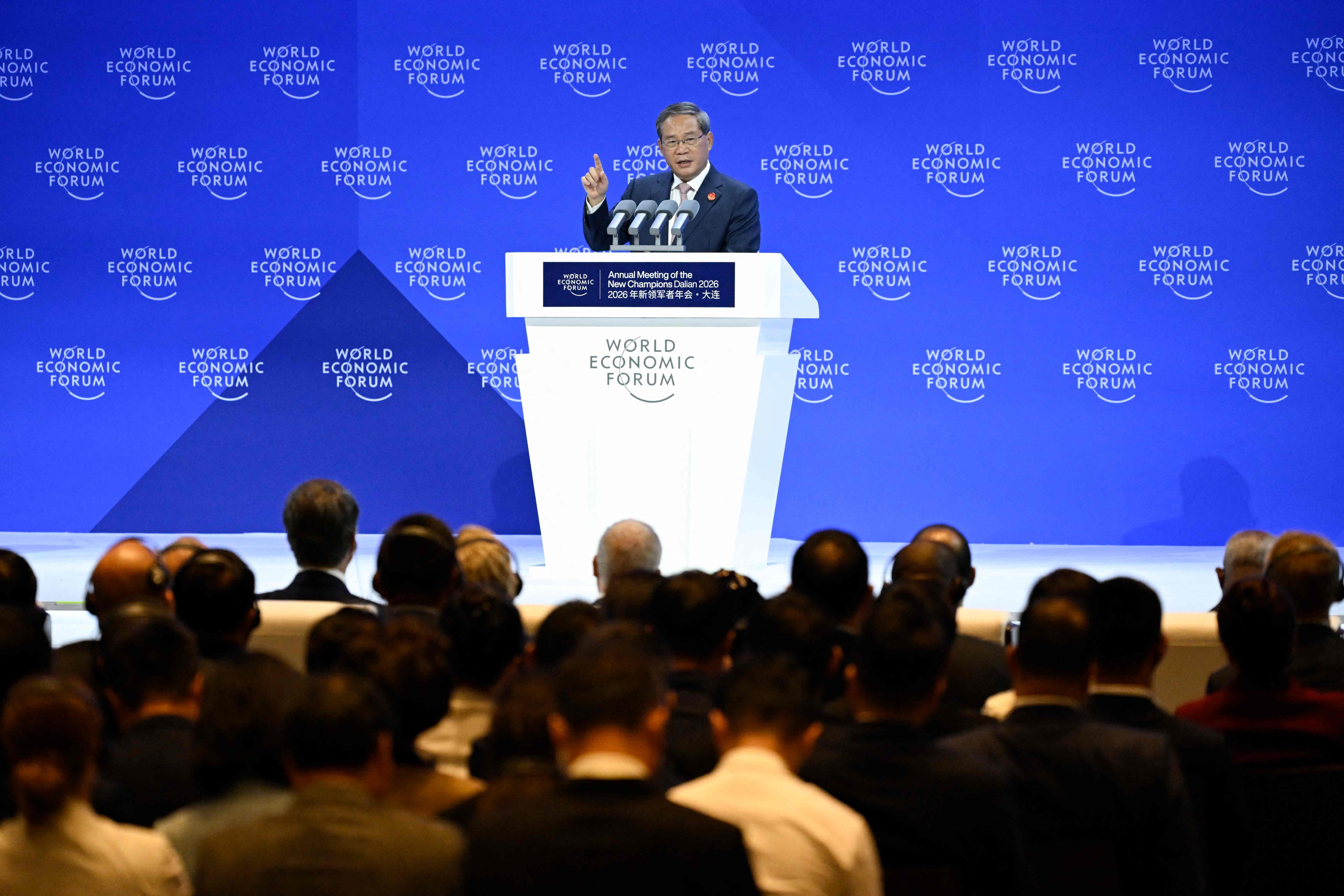 Chinese Premier Li Qiang delivers his speech at the opening ceremony of the World Economic Forum in Dalian, Liaoning province, on June 24. Photo: AFP