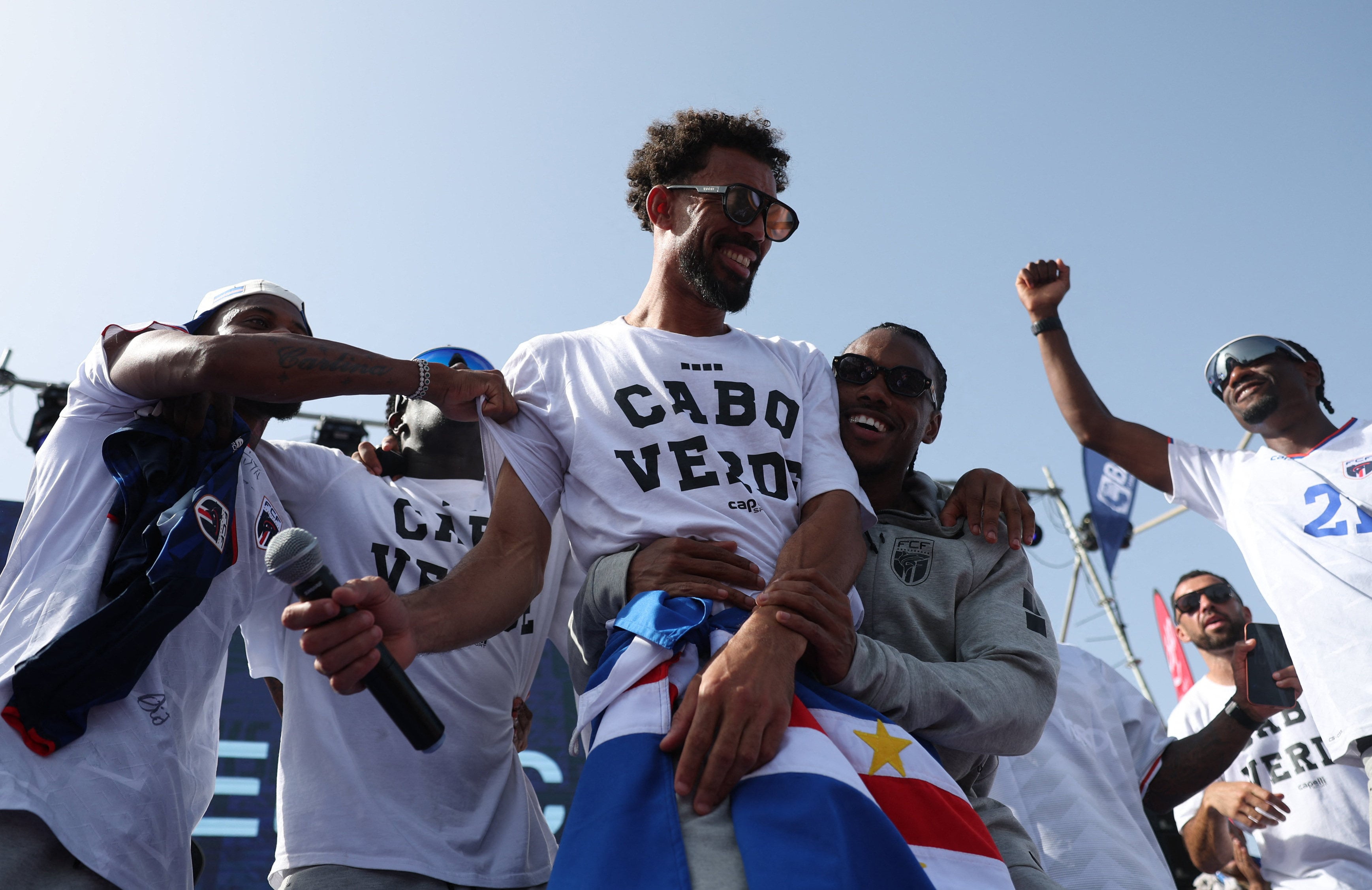 Cabo Verde's football team arrive home in Praia yesterday from the United States and celebrate with their supporters despite their exit from the  Fifa World Cup 2026 following a 3-2 extra-time defeat to Argentina. Photo: Reuters