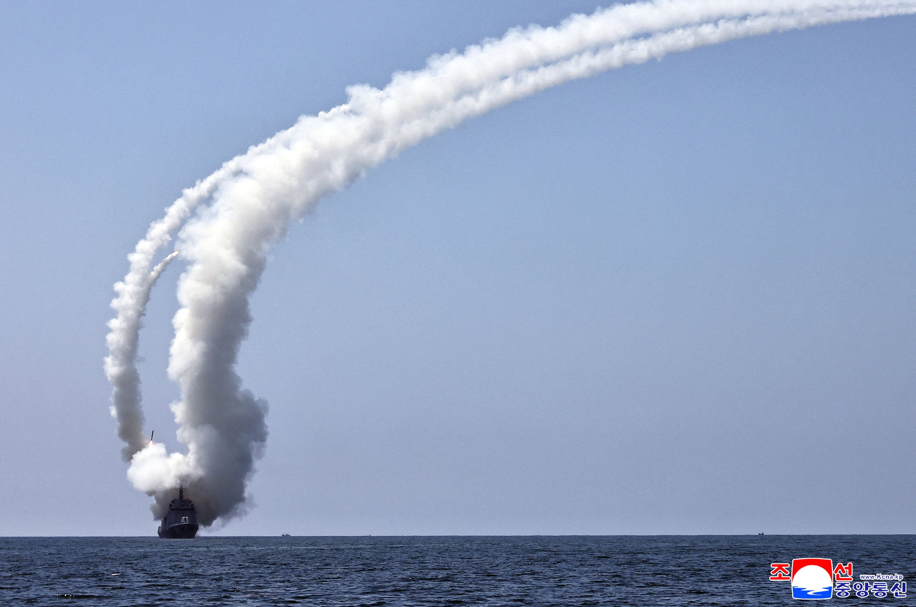 Multiple cruise missiles are test launched from a North Korean destroyer on Friday in this picture released by Pyongyang’s official Korean Central News Agency. Photo: KCNA/Reuters