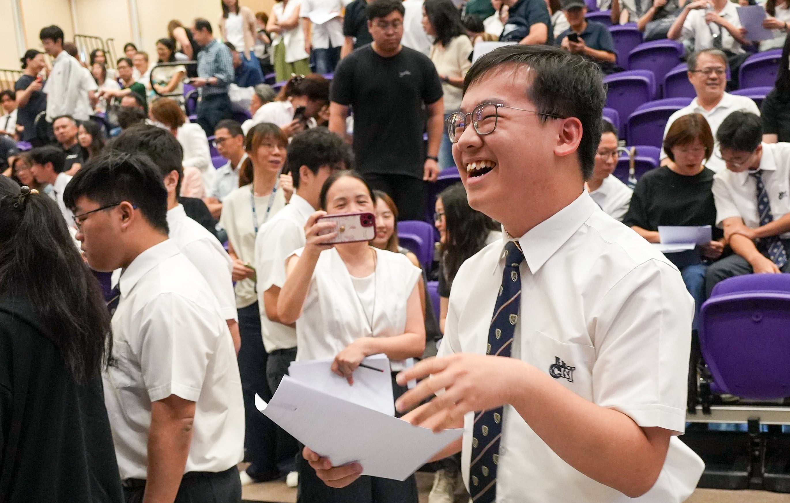 Po Leung Kuk Choi Kai Yau School student Matthew Wong is all smiles after receiving his results. Photo: Sun Yeung