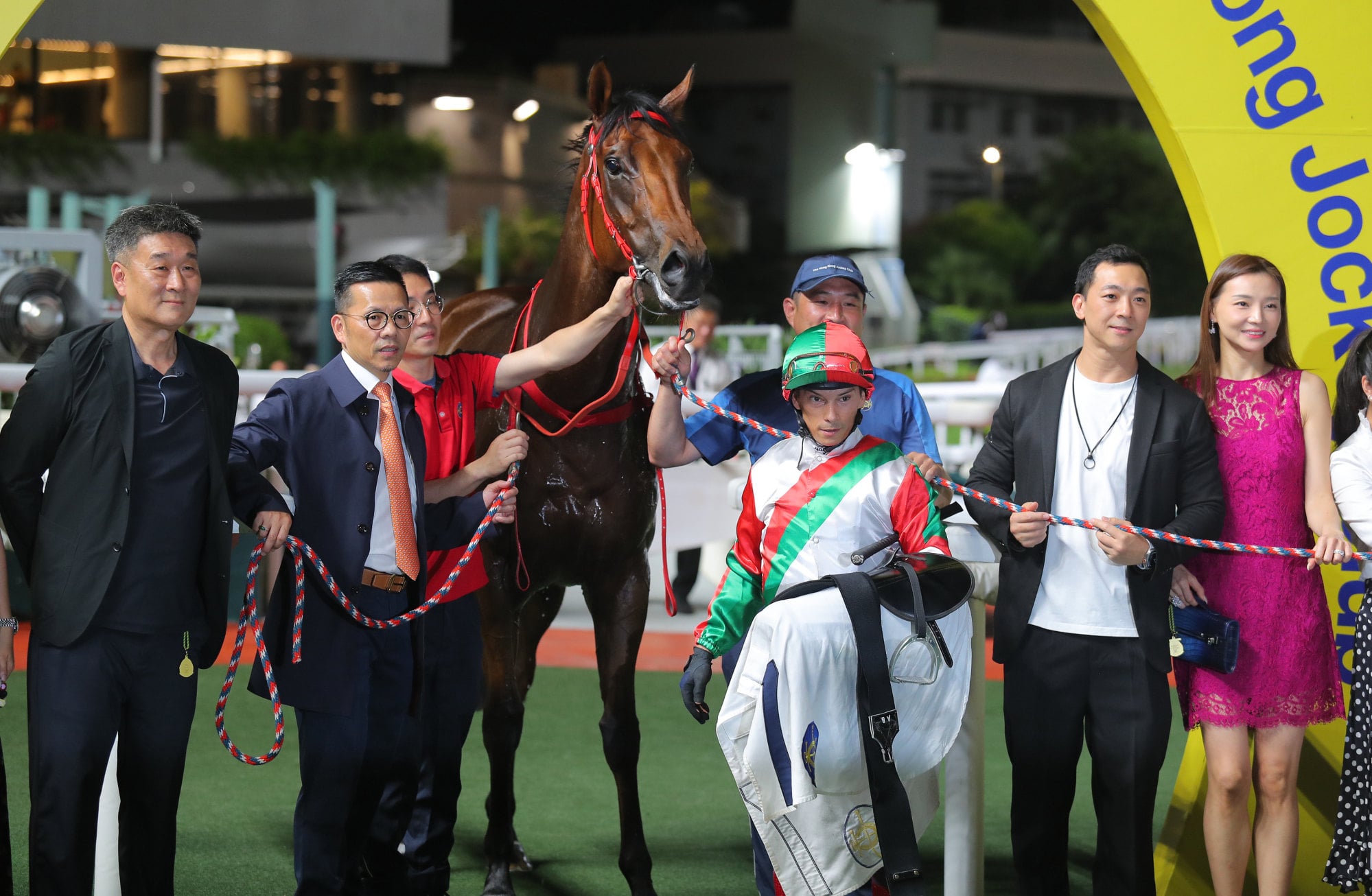 Trainer Frankie Lor (second from left), jockey Alexis Badel and connections of Solid State celebrate his Sha Tin win. Trainer Frankie Lor (second from left), jockey Alexis Badel and connections of Solid State celebrate his Sha Tin win.
