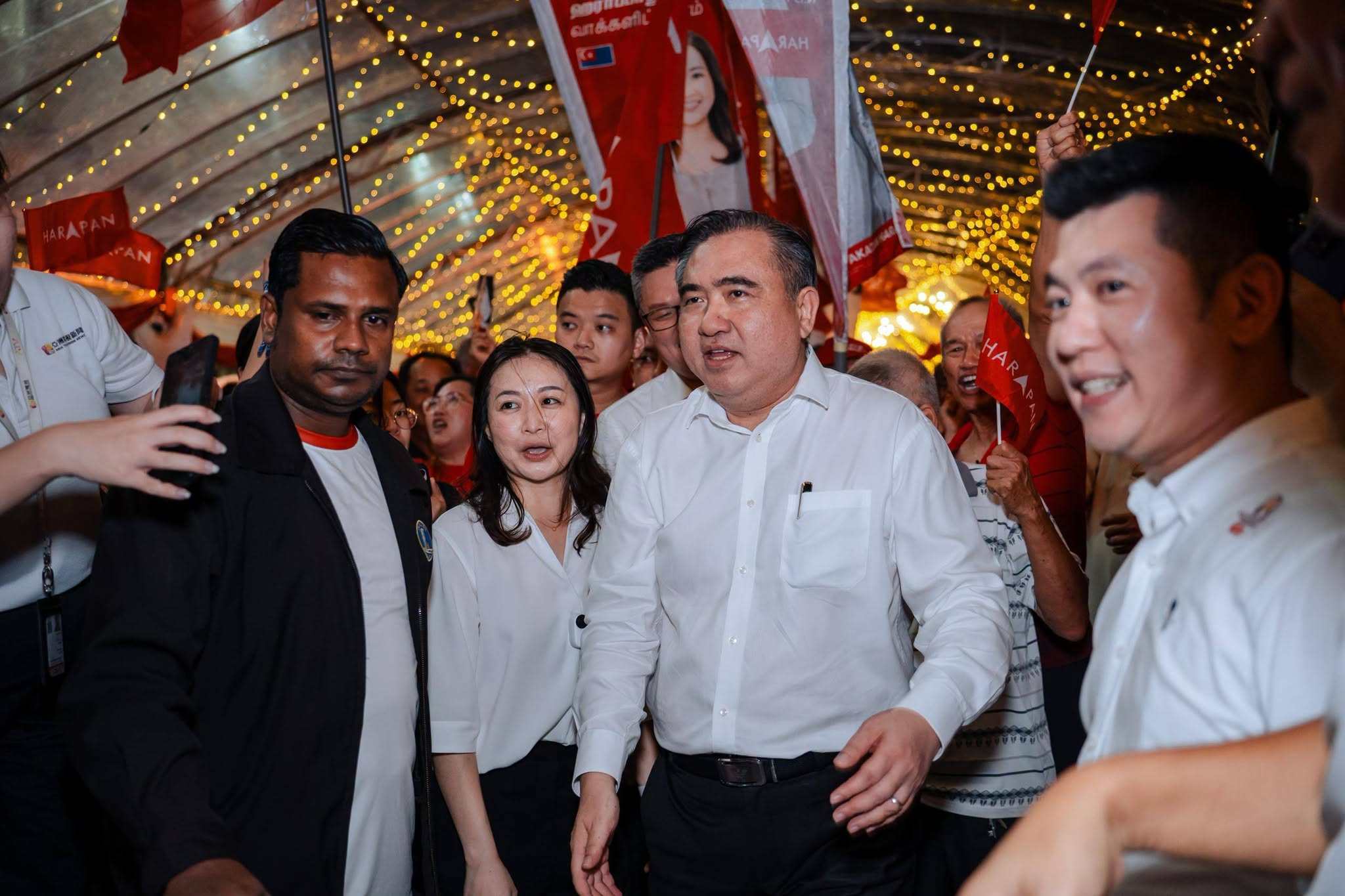 Malaysia’s Transport Minister Anthony Loke (centre) during a recent campaign event. Photo: Facebook/Anthony Loke Siew Fook