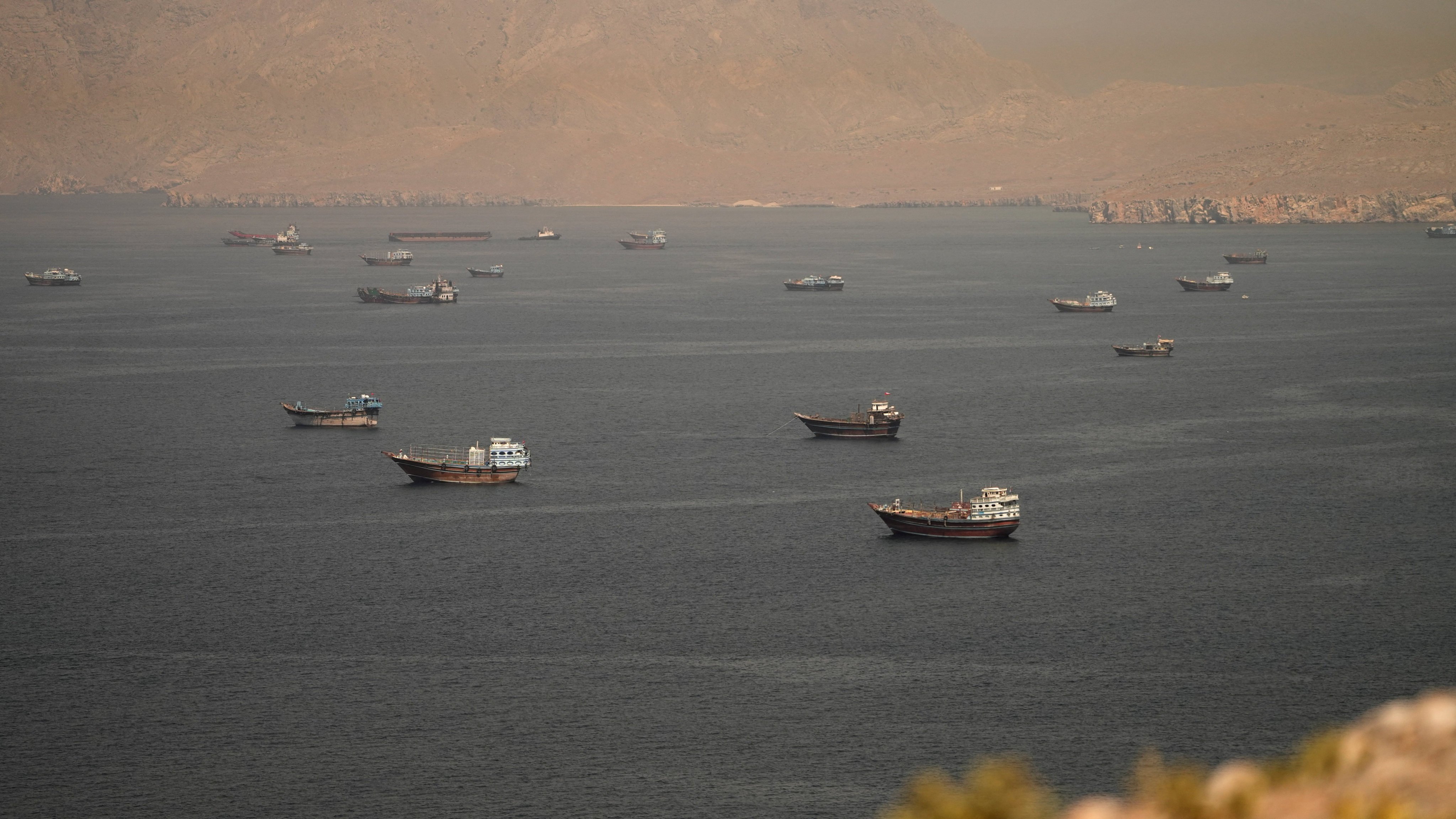 Vessels at the Strait of Hormuz, as seen from Musandam, Oman, on June 18. Photo: Reuters