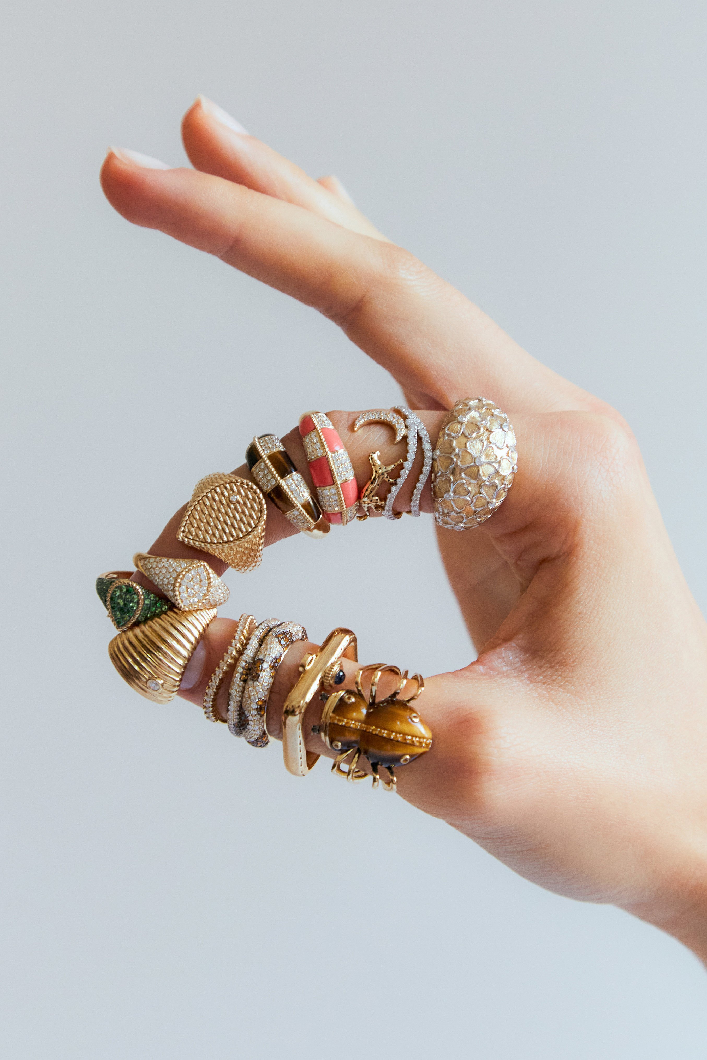 Stacking is in: Yvonne Leon offers an eclectic selection of rings that cry out to be partnered up for a fun jewellery look. Photo: Handout