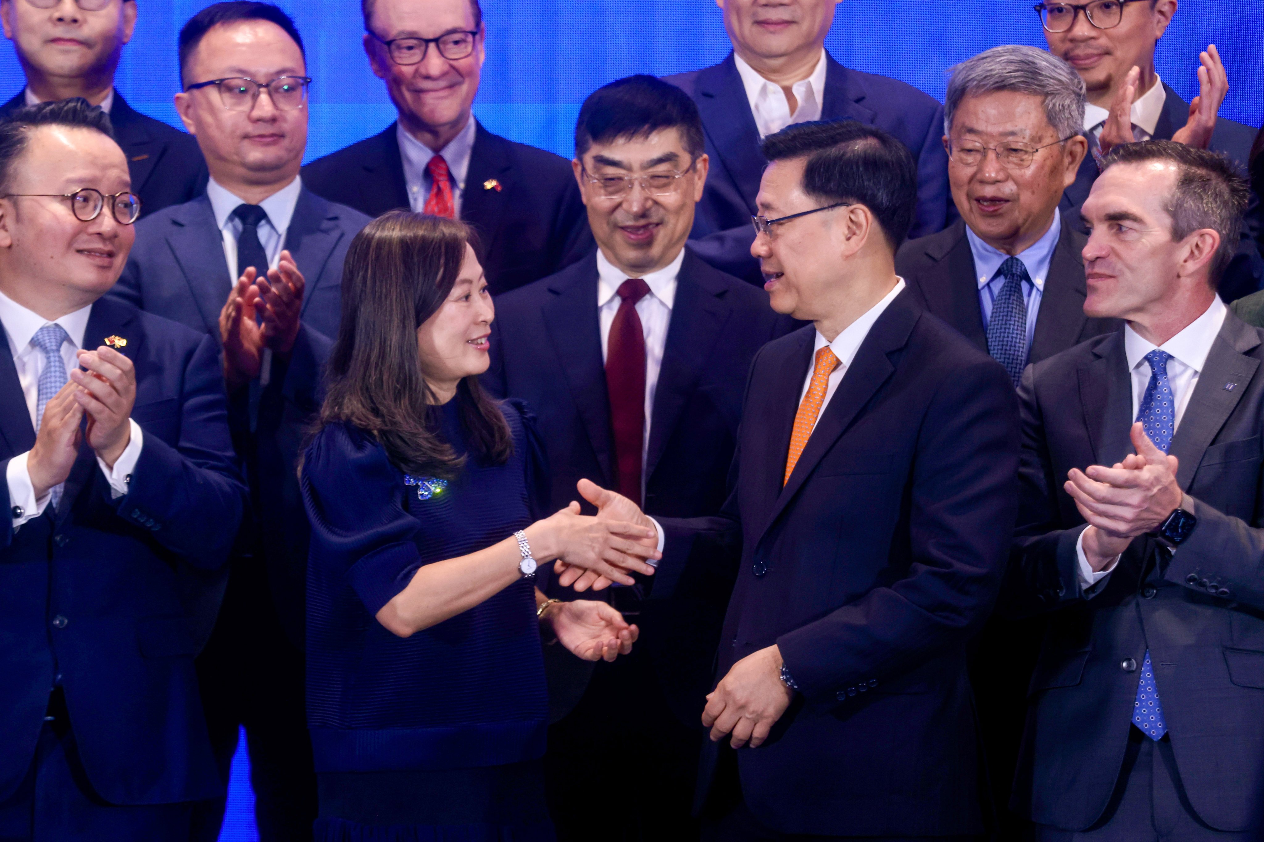 Chief Executive John Lee and SCMP publisher Tammy Tam at the SCMP China Conference 2026, with other attendees. Photo: Jonathan Wong