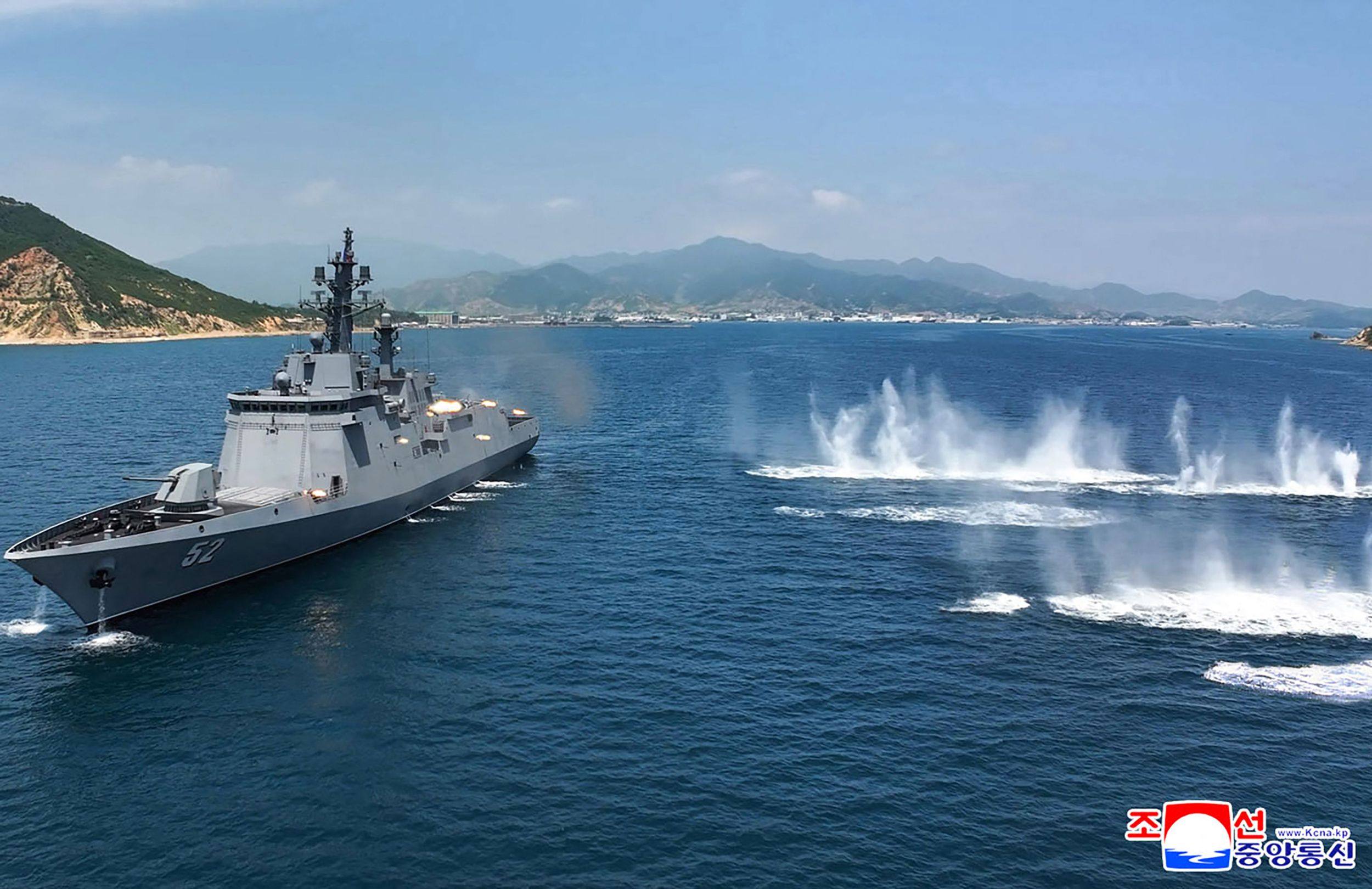 This picture taken on July 3, 2026 and released by North Korea's official Korean Central News Agency (KCNA) via KNS on July 5, 2026 shows the performance tests of the main weapons systems of the destroyer Kang Kon at an undisclosed location in North Korea. (Photo by KCNA VIA KNS / AFP) / South Korea OUT / ---EDITORS NOTE--- RESTRICTED TO EDITORIAL USE - MANDATORY CREDIT "AFP PHOTO/KCNA VIA KNS" - NO MARKETING NO ADVERTISING CAMPAIGNS - DISTRIBUTED AS A SERVICE TO CLIENTS
THIS PICTURE WAS MADE AVAILABLE BY A THIRD PARTY. AFP CAN NOT INDEPENDENTLY VERIFY THE AUTHENTICITY, LOCATION, DATE AND CONTENT OF THIS IMAGE. /