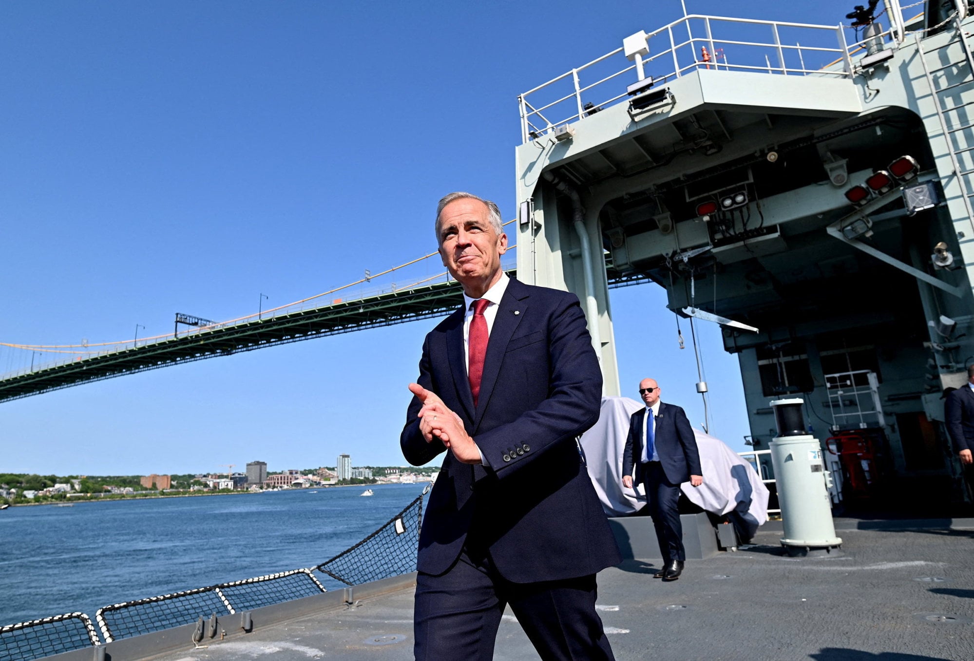 Canada’s Prime Minister Mark Carney at HMC Dockyard in Halifax, Nova Scotia on Monday. Photo: Reuters