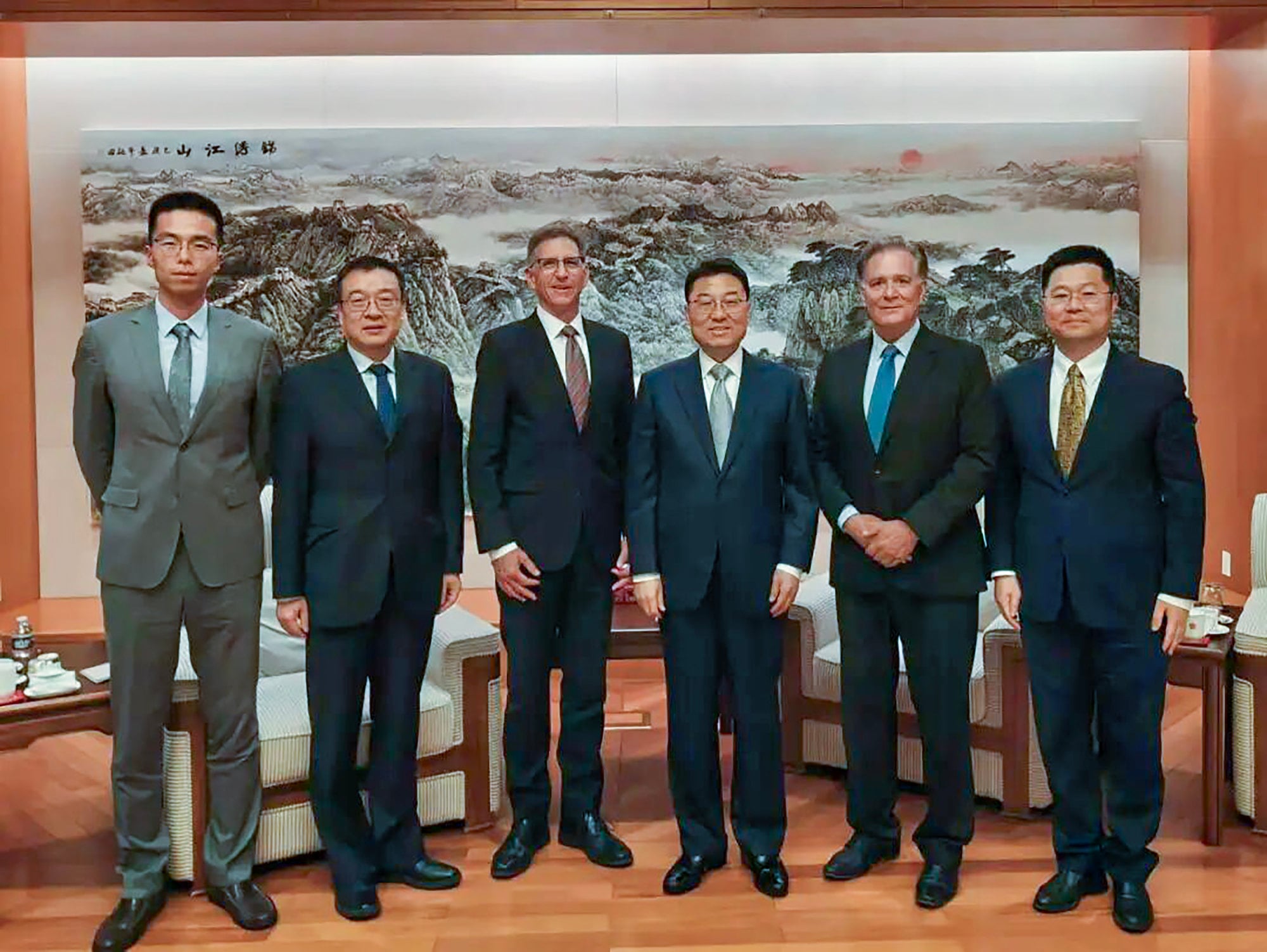 China’s ambassador to the US, Xie Feng (third from right), meets with Tim Scott, president and CEO of Biocom California (third from left), on June 3. Photo: China’s US embassy China’s ambassador to the US, Xie Feng (third from right), meets with Tim Scott, president and CEO of Biocom California (third from left), on June 3. Photo: China’s US embassy