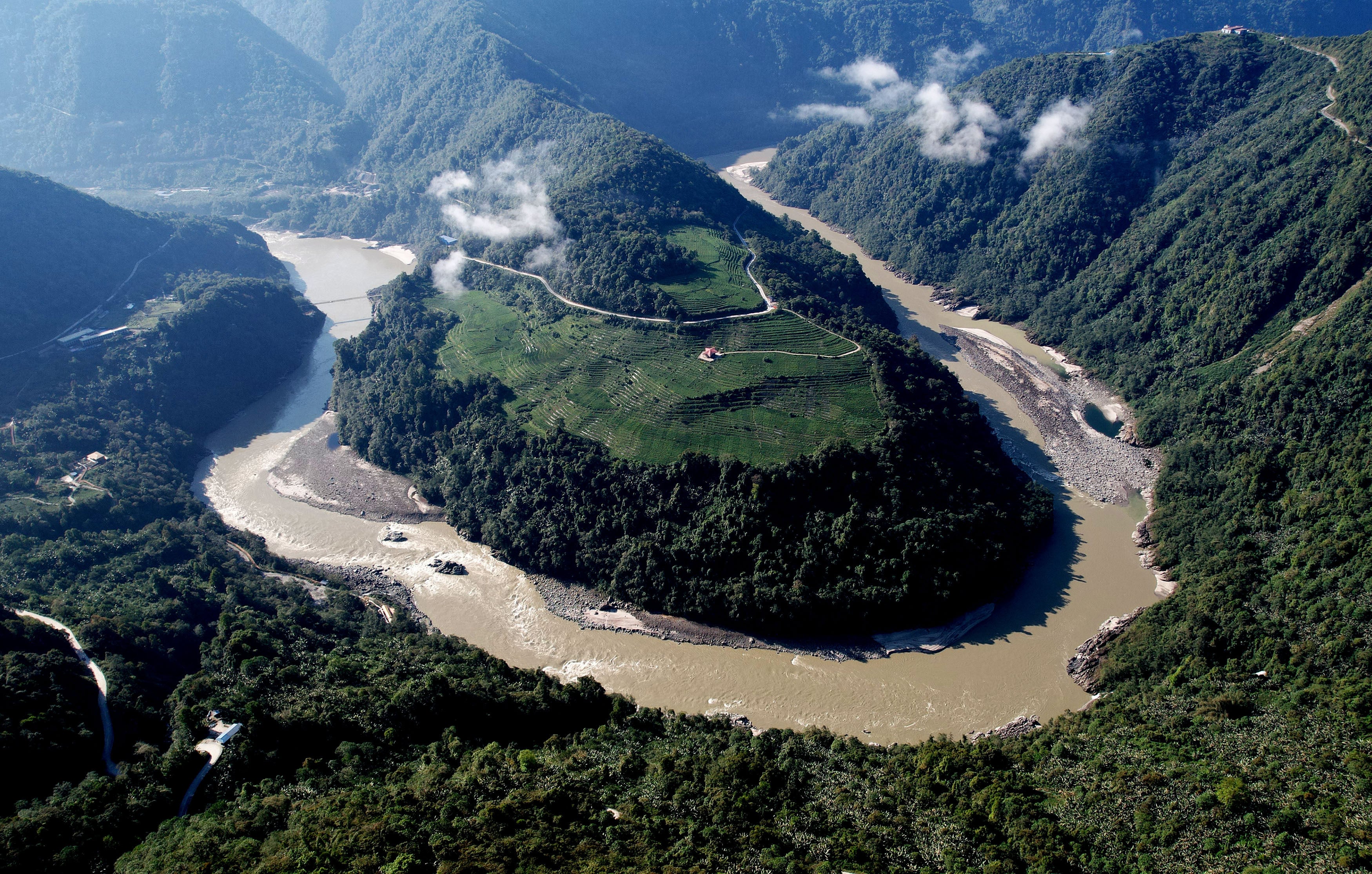 An aerial view of a section of the Yarlung Tsangpo. Construction started on the mega-dam project in July last year. Photo: China News Service/VCG via Getty Images