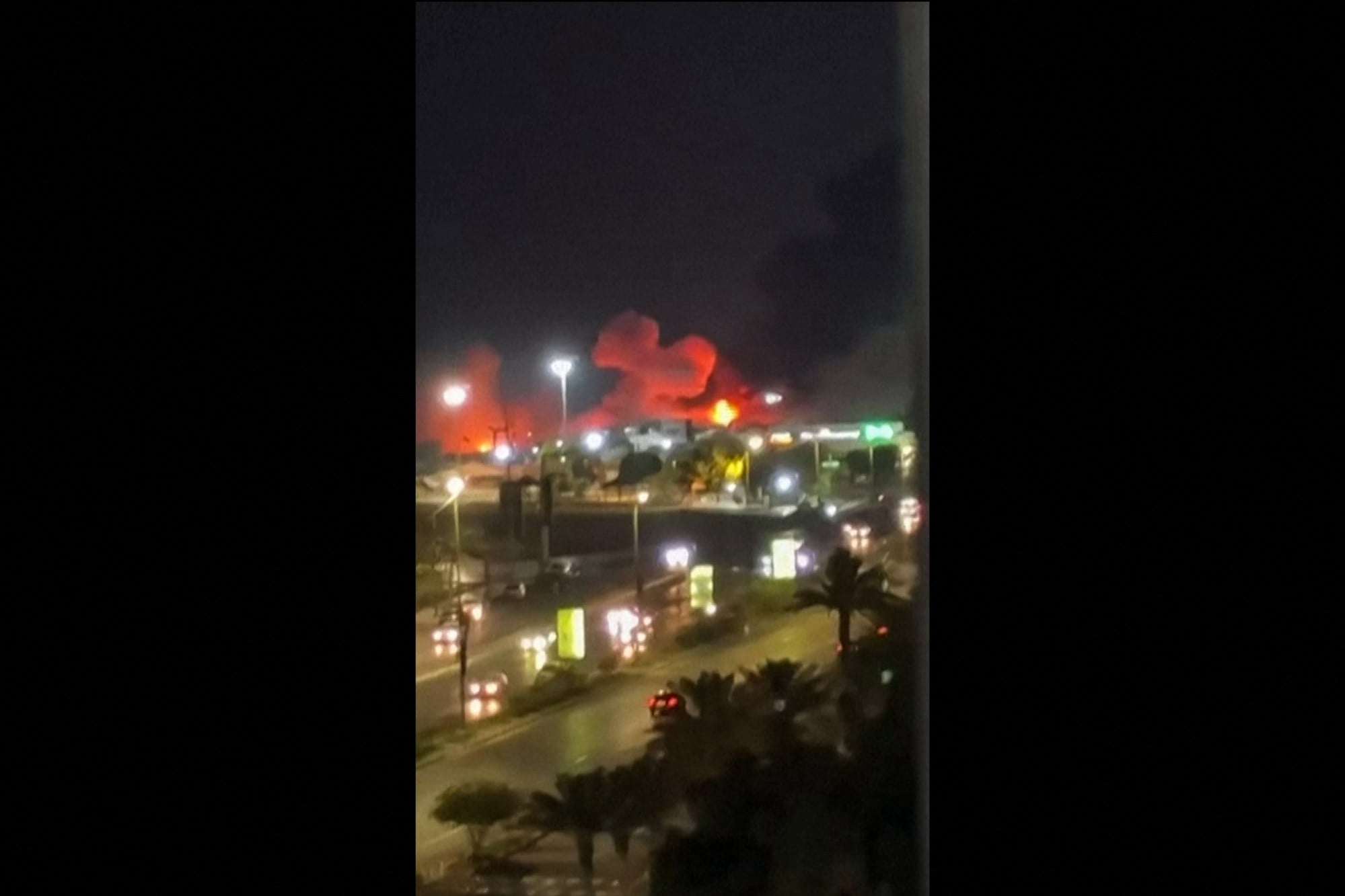 Explosions going off in Iran’s major port city of Bandar Abbas. Photo: AFP Explosions going off in Iran’s major port city of Bandar Abbas. Photo: AFP