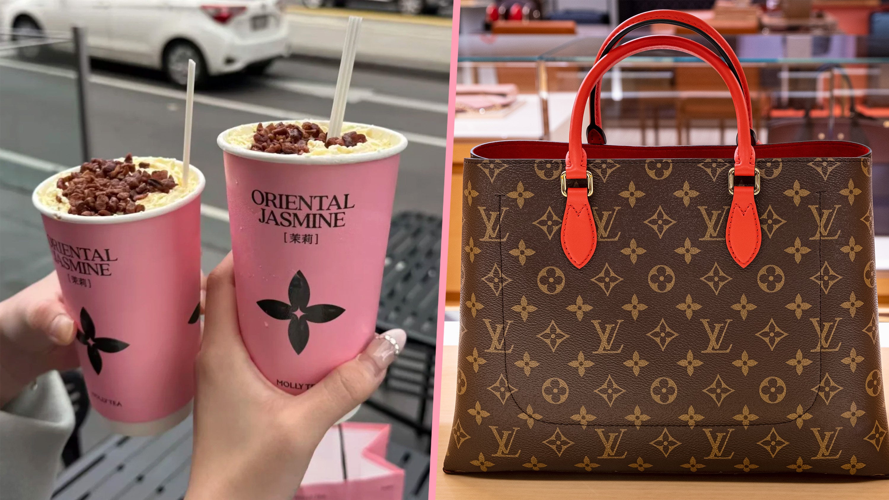A Suzhou court ordered Chinese milk tea brand Molly Tea to pay 10 million yuan (US$1.5 million) to LV for trademark infringement, igniting intense public debate. Photo: SCMP composite/Shutterstock/RedNote
