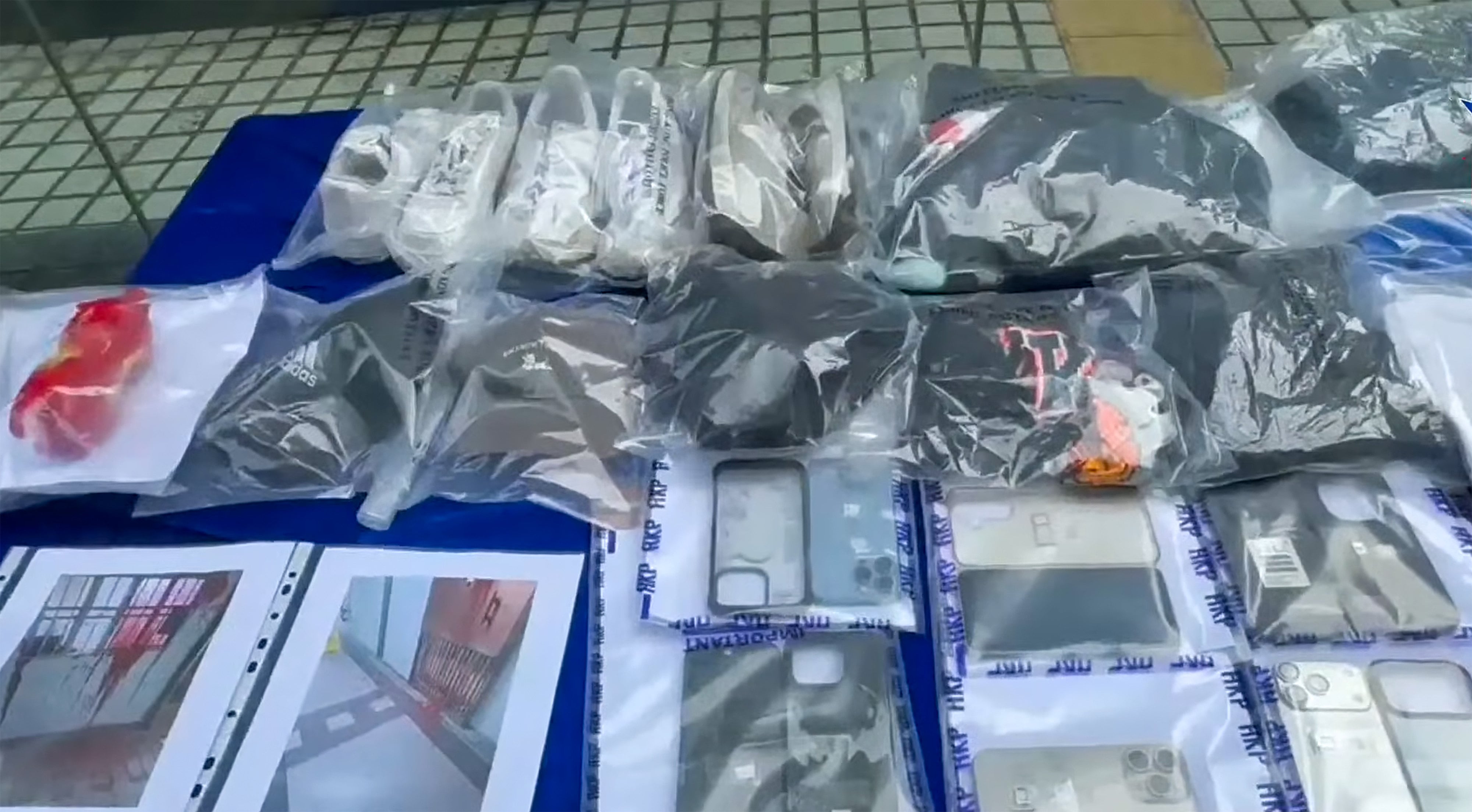 A screenshot of a police broadcast shows evidence collected as part of the investigation. Photo: YouTube/HK Police Force