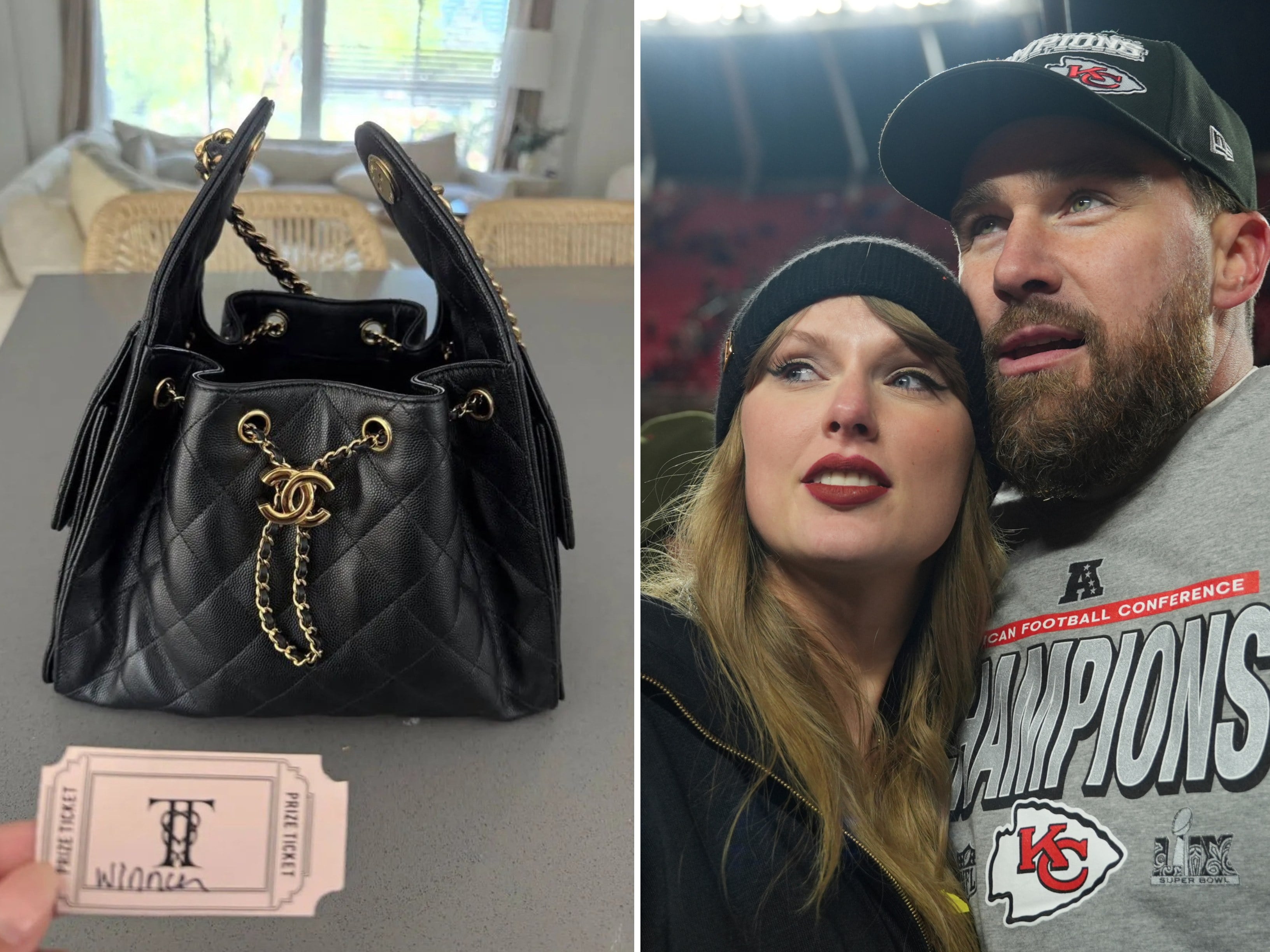 Taylor Swift and Travis Kelce reportedly gave the A-list attendees various luxury gifts at their wedding. Photos: @jackietranquill/Instagram; AP Photo