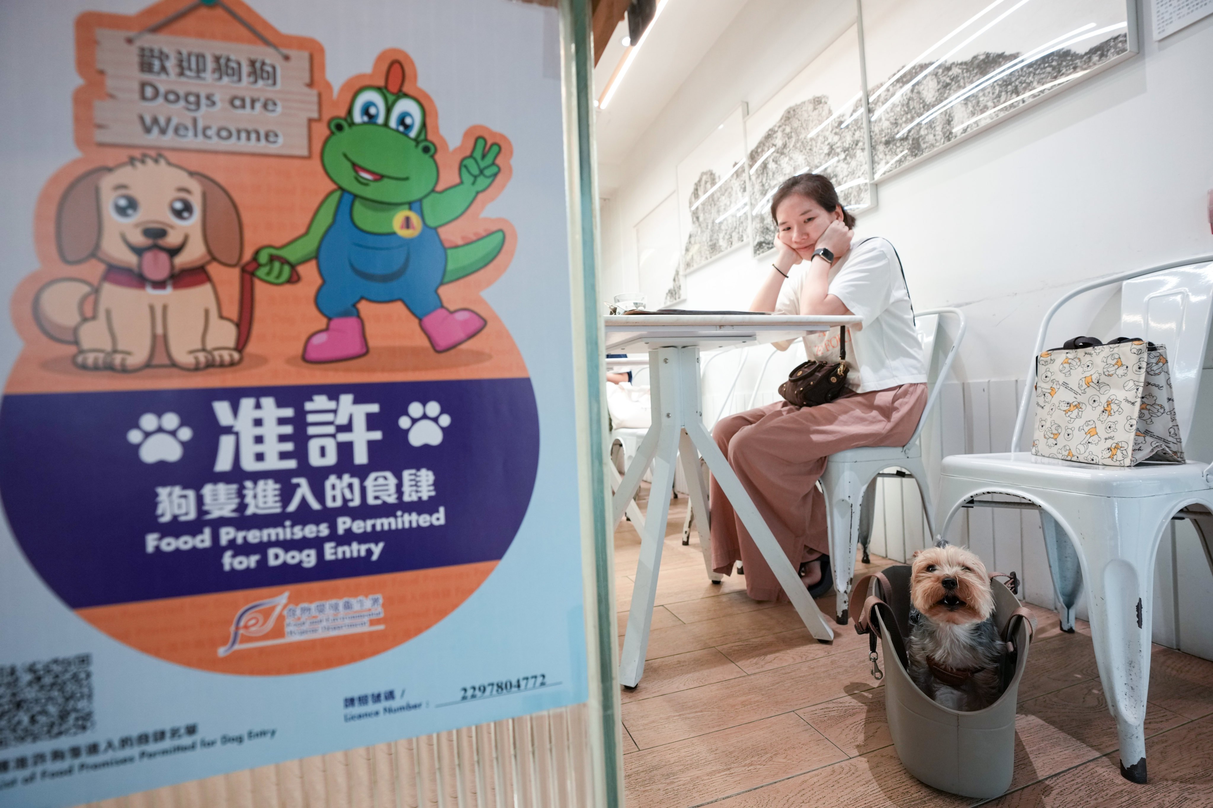 A woman with her dog at a licensed restaurant in Sha Tin’s New Town Plaza. Photo: Sam Tsang