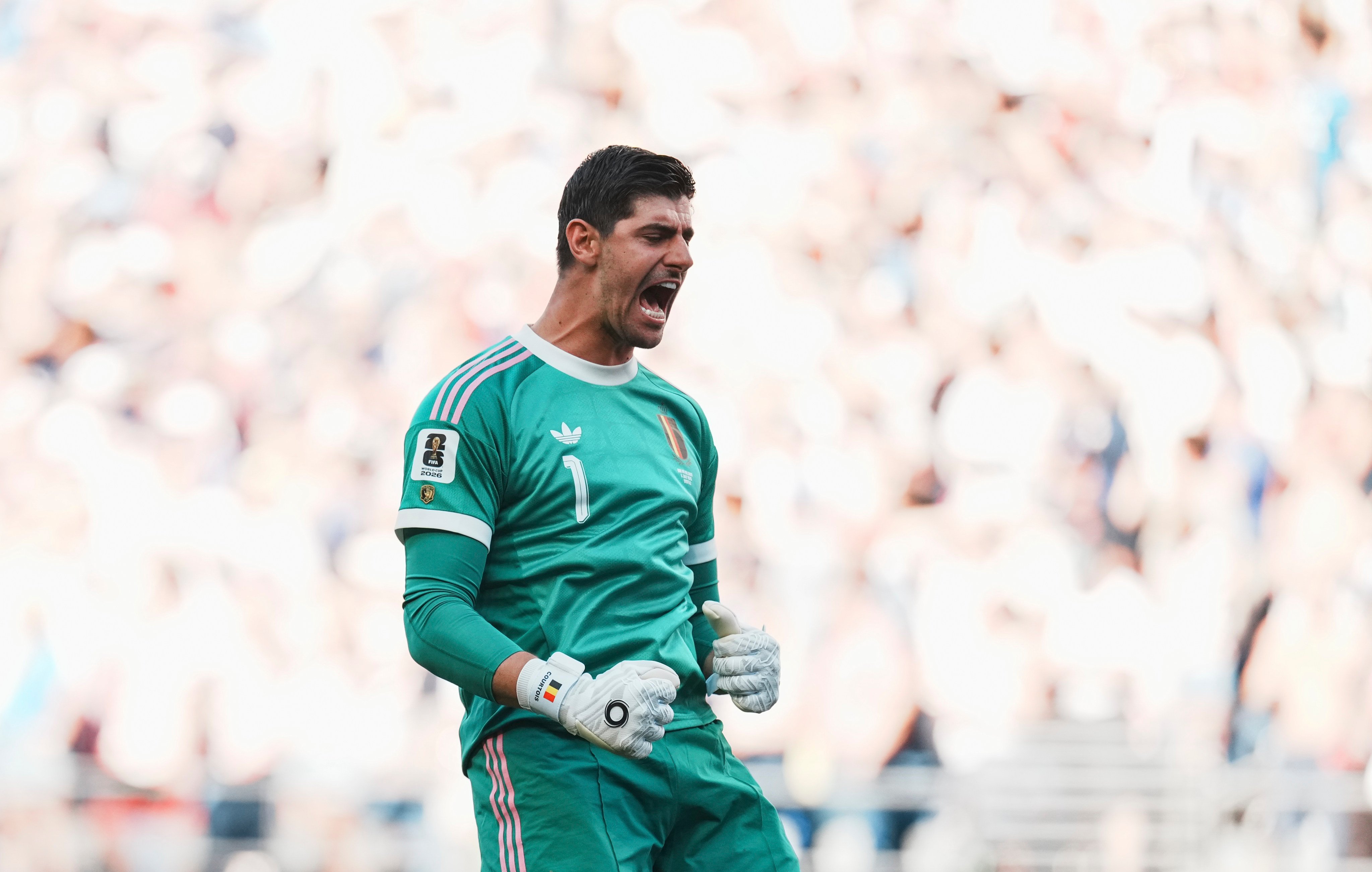 Thibaut Courtois, here in jubilant mood during Belgium’s trouncing of the USA, believes his team can spring a ‘huge upset’ against Spain. Photo: Xinhua