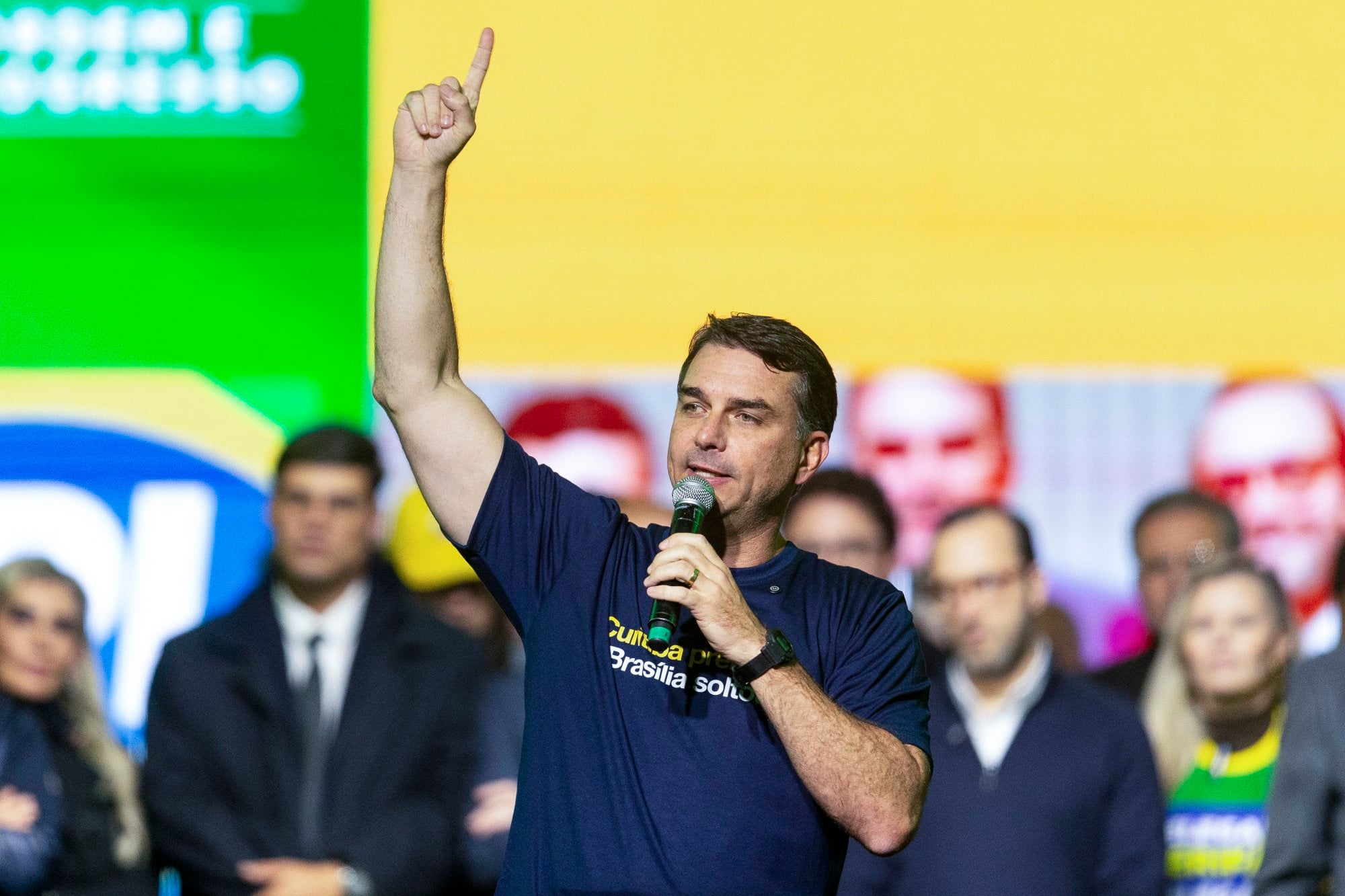 Brazilian Senator and presidential hopeful Flavio Bolsonaro speaks during a political rally in Curitiba, Brazil, in May. Photo: EPA Brazilian Senator and presidential hopeful Flavio Bolsonaro speaks during a political rally in Curitiba, Brazil, in May. Photo: EPA