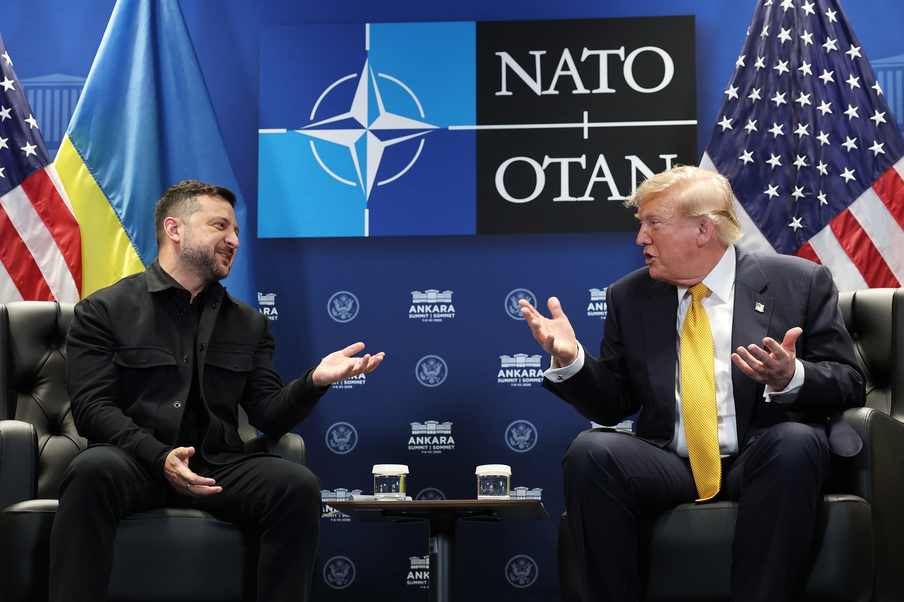 Ukrainian President Volodymyr Zelensky and US President Donald Trump at the Nato summit in Ankara, Turkey, on Wednesday. Photo: TNS
