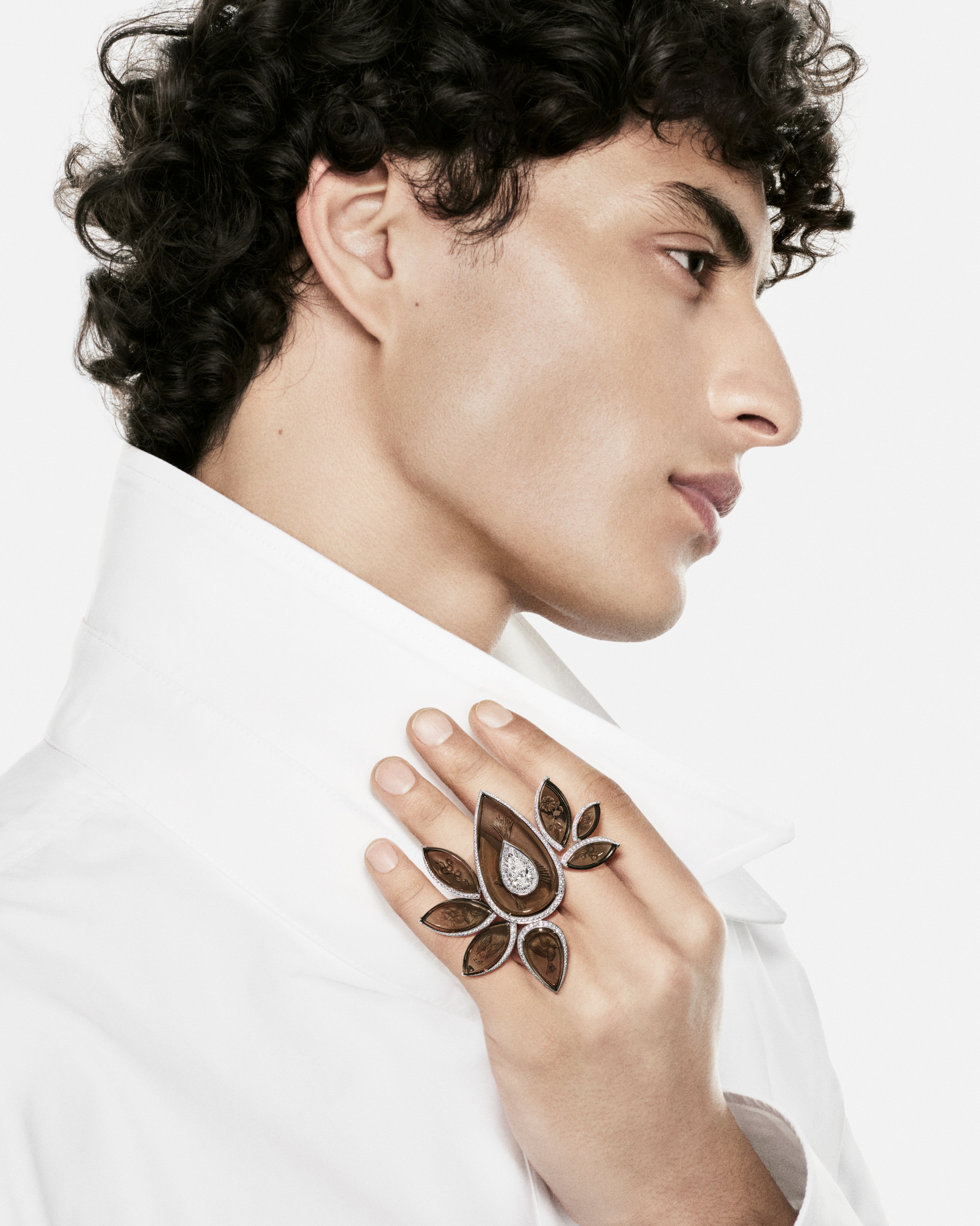 A smoky quartz ring from the Tattoo chapter of Boucheron’s Carte Blanche 2026 collection, Human Being. Photo: Handout