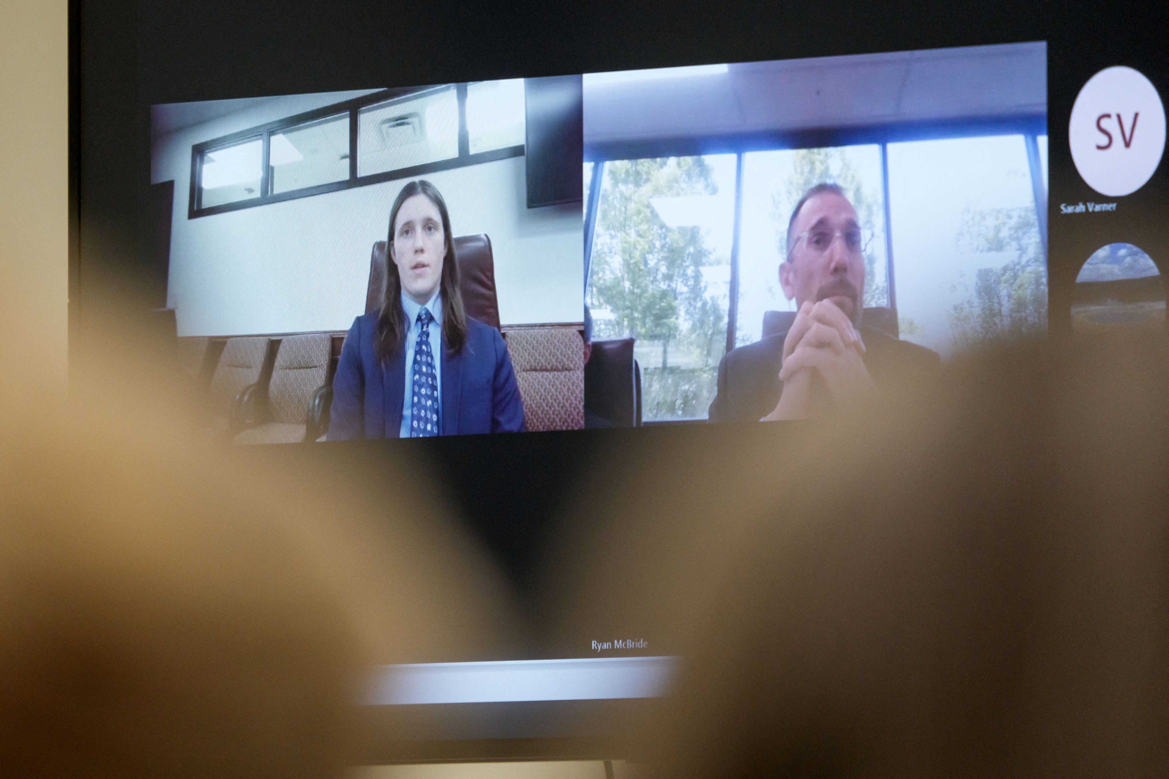 A video interview with Lance Twiggs is shown during a preliminary hearing for Tyler Robinson in Provo, Utah, on Thursday. Photo: Reuters