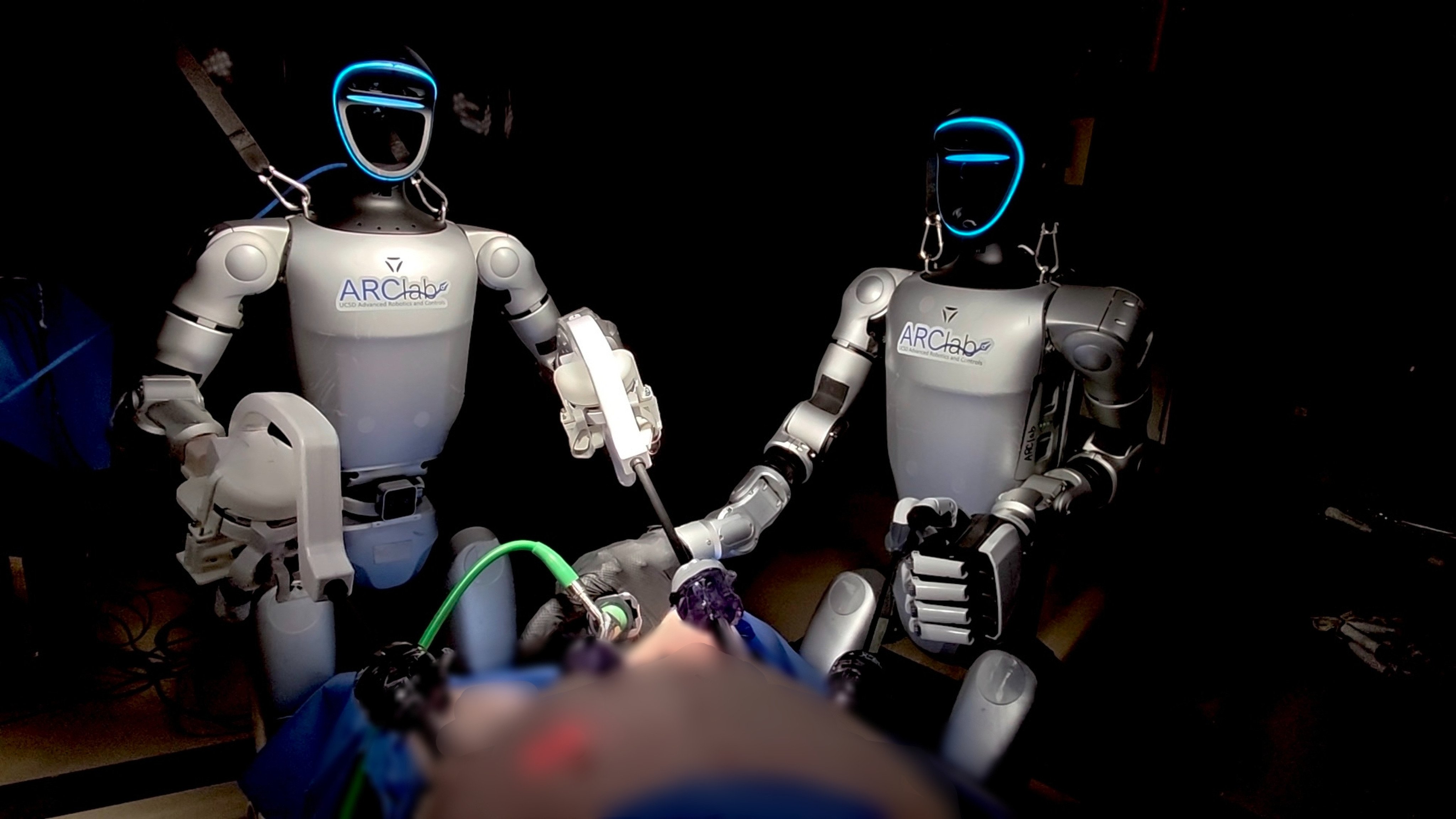 The robots operate on a pig to remove its gallbladder. Photo: Handout