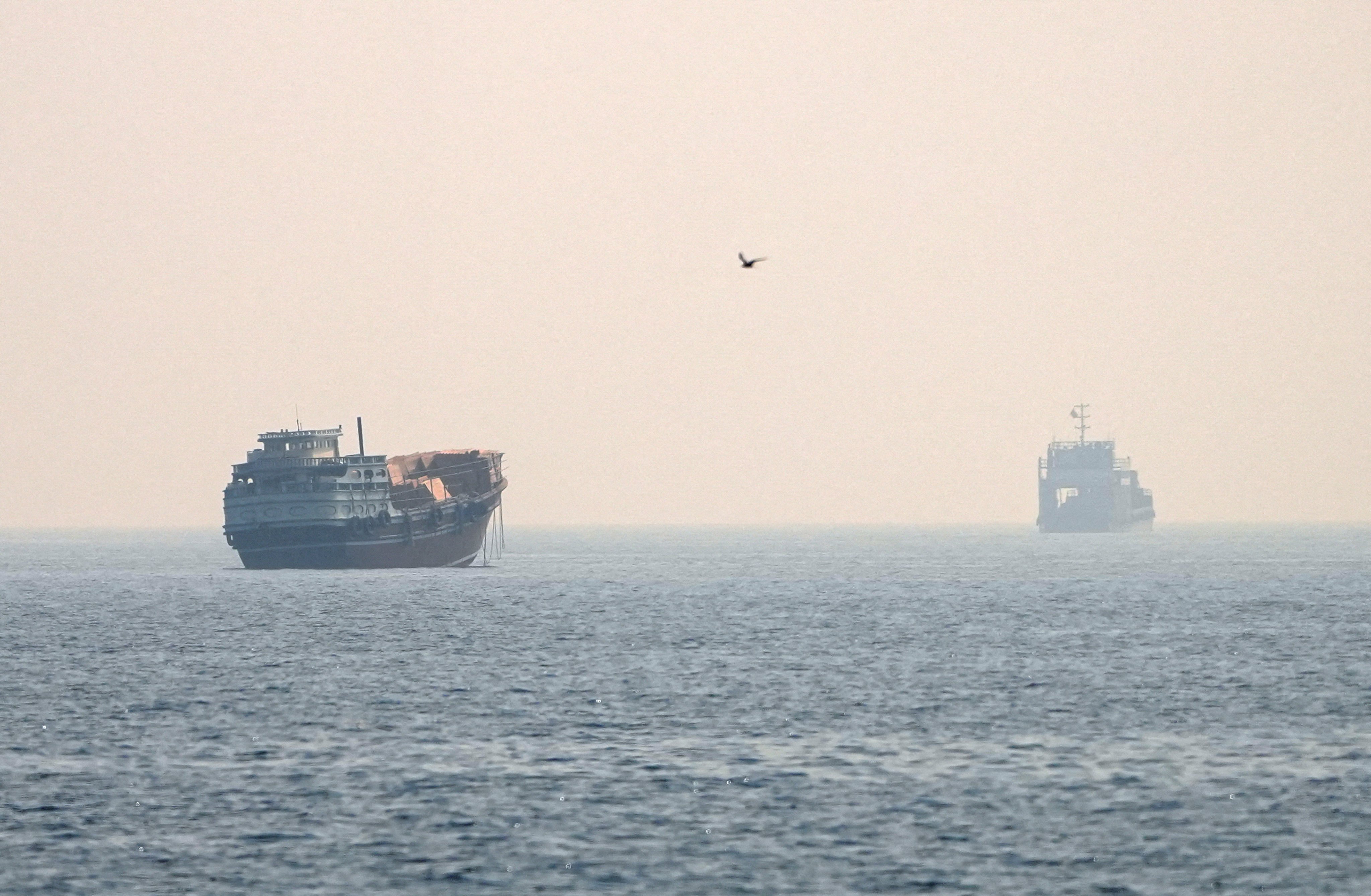 Vessels at the Strait of Hormuz, as seen from Musandam, Oman, on July 8. Photo: Reuters