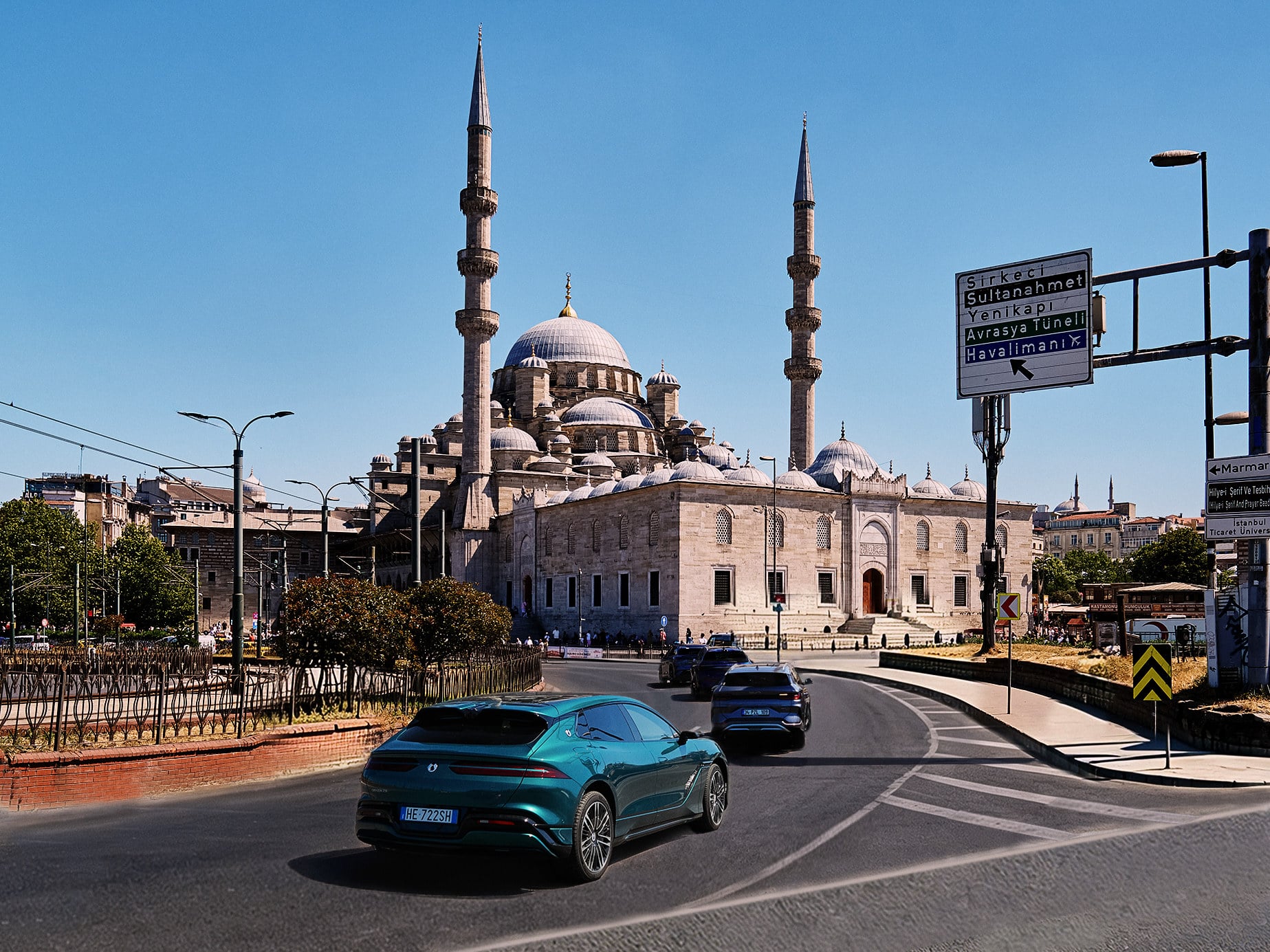 The fleet of BYD Denza Z9GT cars travelling from Rome to Hong Kong in Istanbul on June 23. Photo: Handout