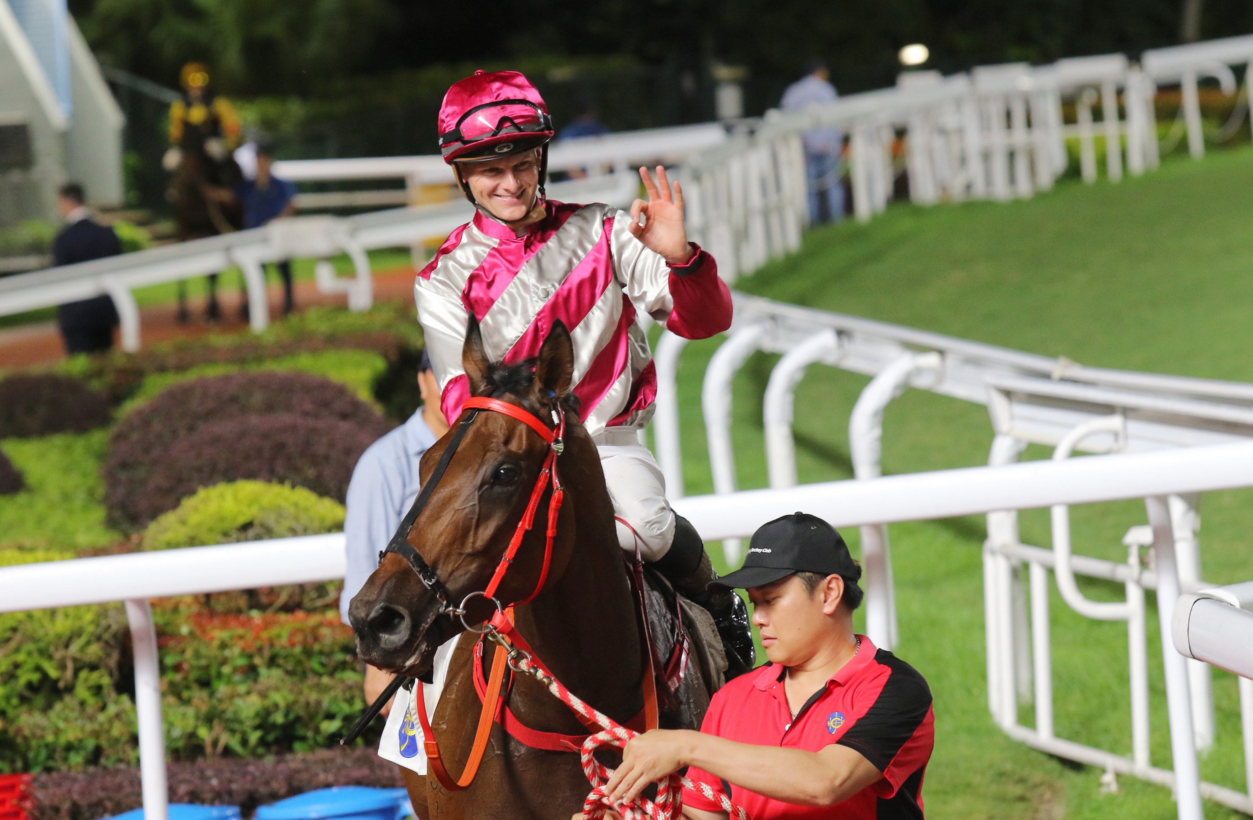 Ethan Brown celebrates after winning aboard Endued at Sha Tin. Photos: Kenneth Chan