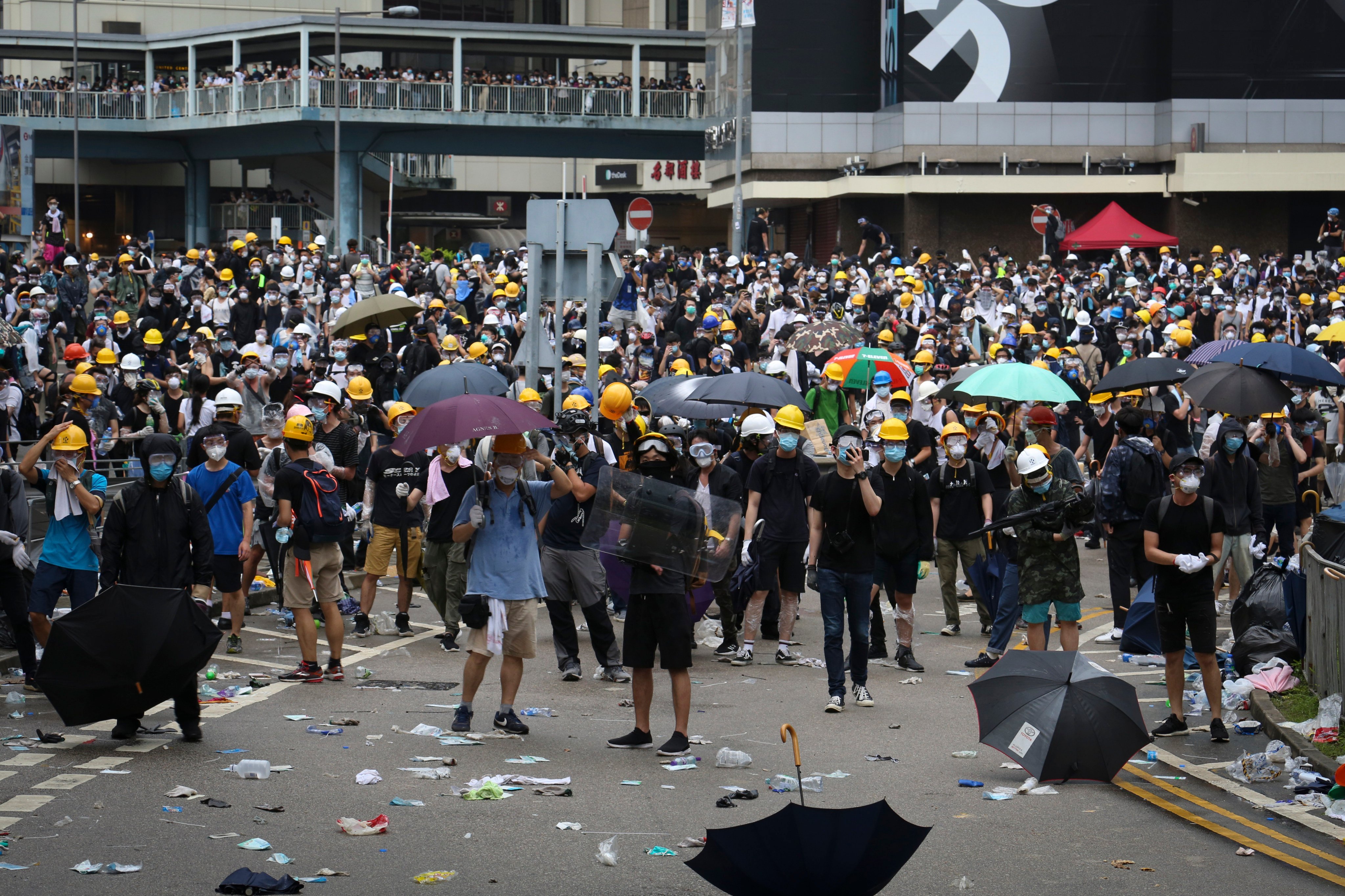 Protesters gather near the government headquarters in Admiralty during demonstrations against the extradition bill on June 12, 2019. Photo: James Wendlinger