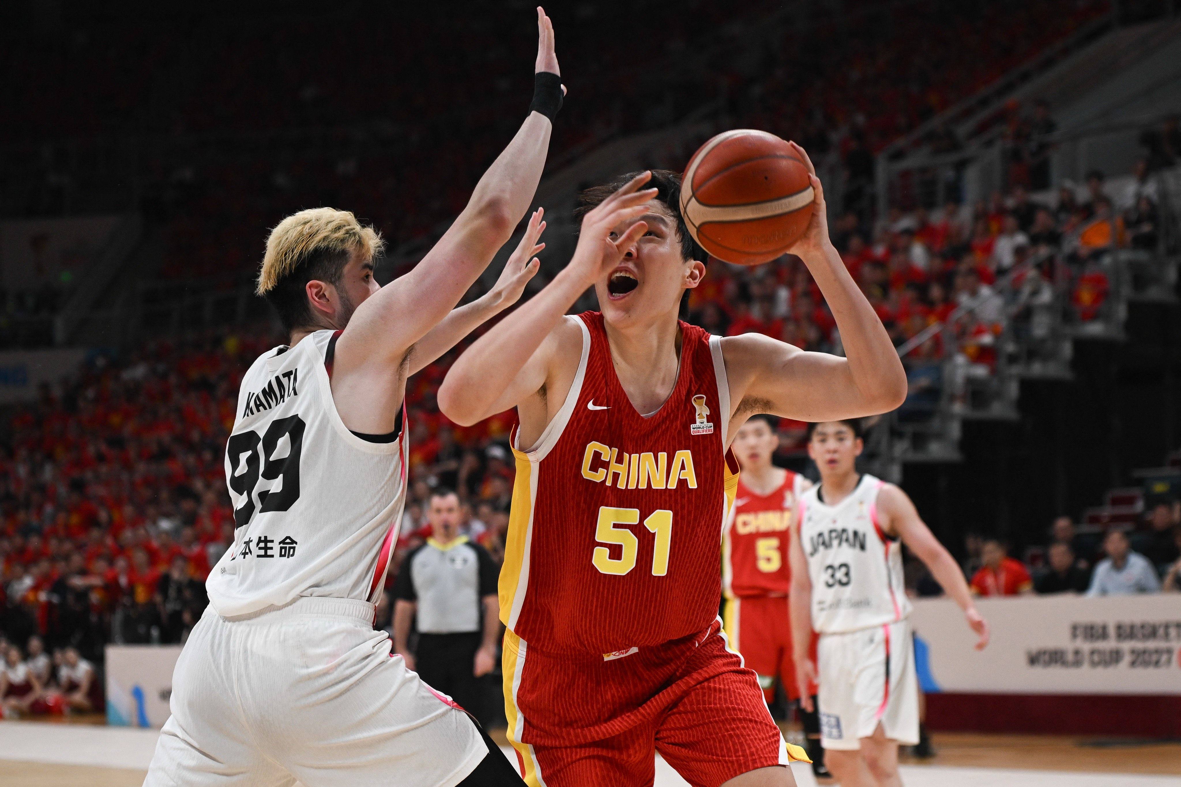 Yang Hansen attempts to shoot during the Fiba 2027 Basketball World Cup qualifiers game between China and Japan earlier this month. Photo: AFP