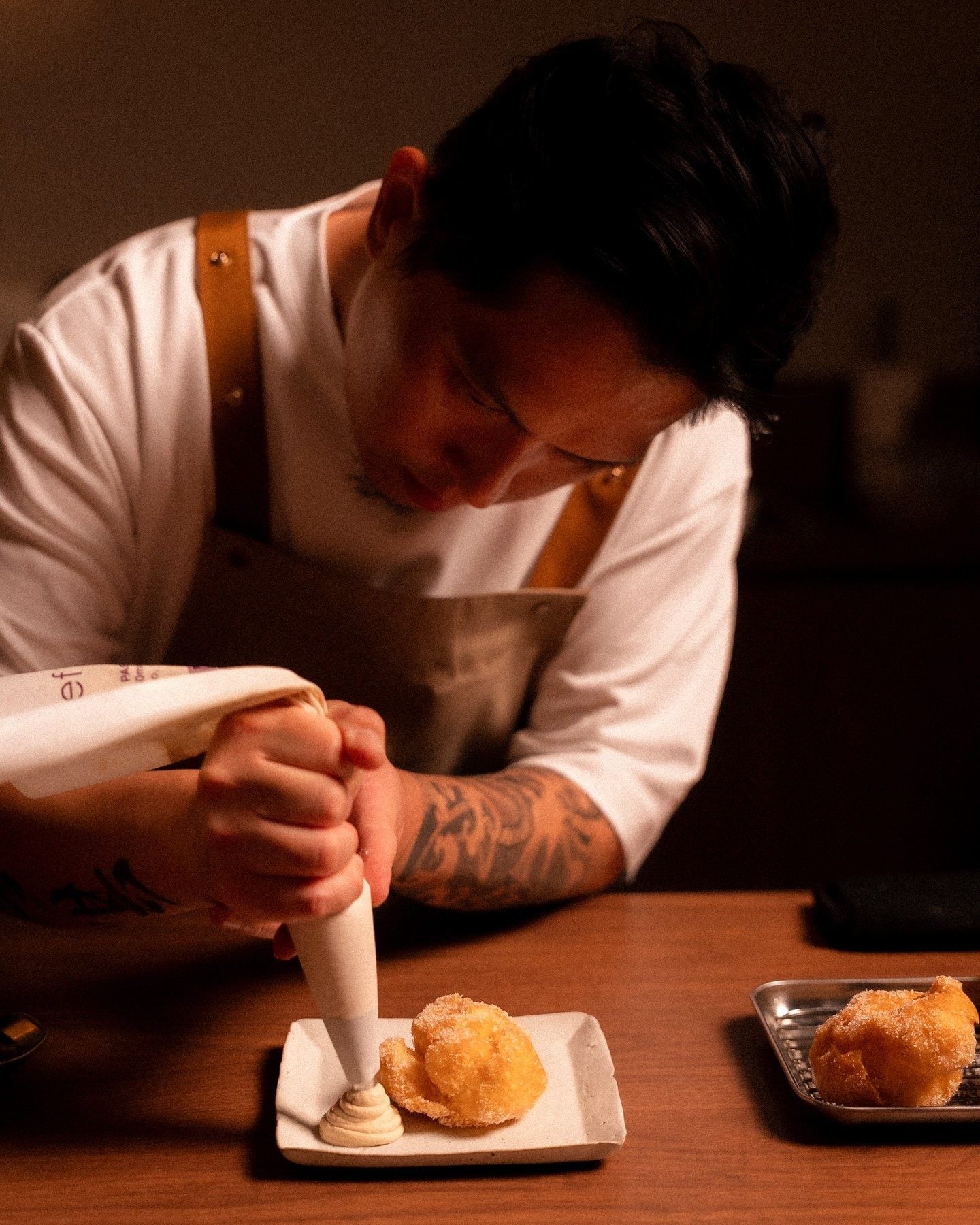 Finishing things gently with our Yin Yang Milk Tea Cream paired with deep fried souffle egg white.⁠
⁠
Warm and airy, bringing a sweet, creamy balance to the end of the meal.⁠
⁠
Experience it at DOM, 1/58 Clarke St, Southbank.⁠