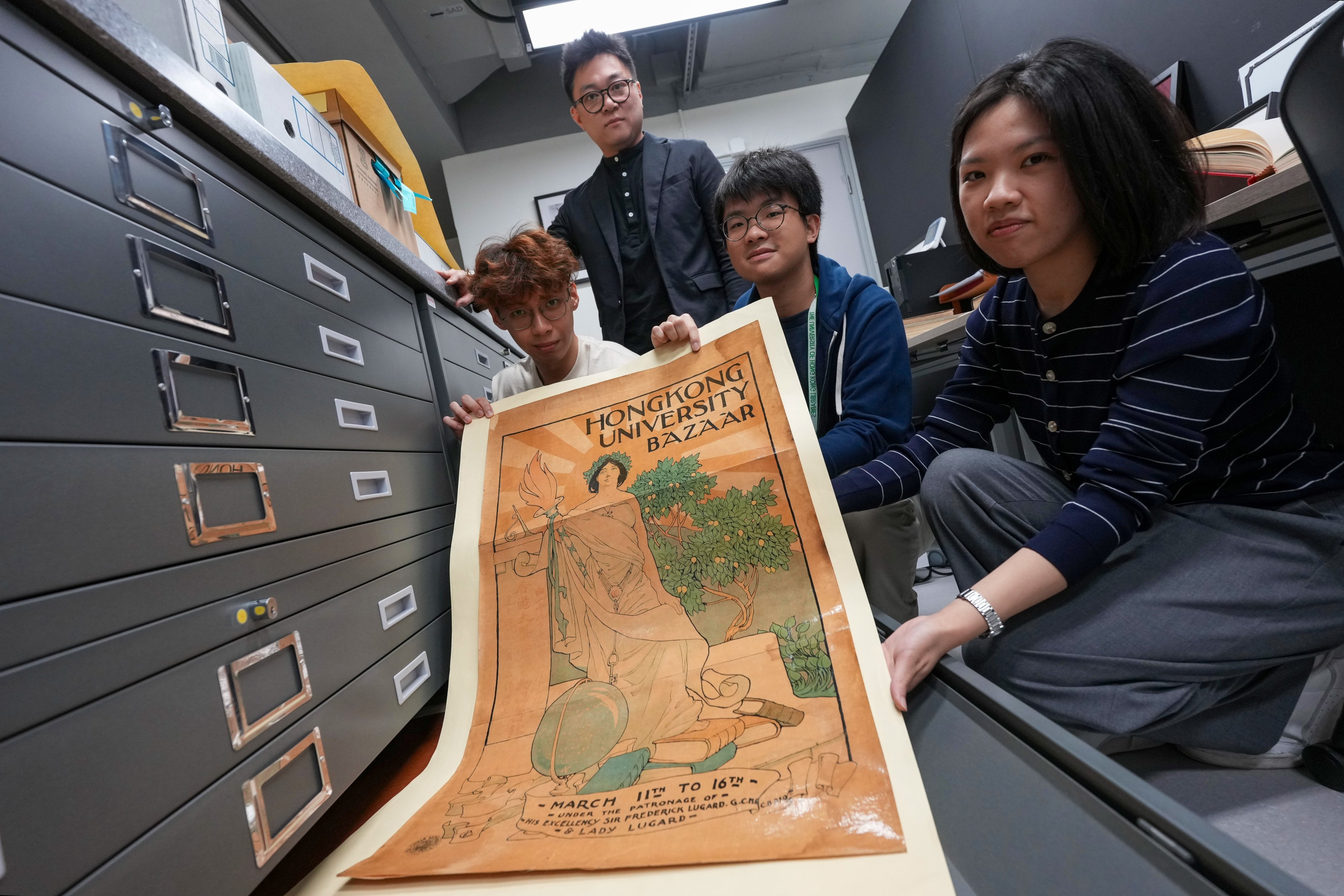 Archivists at the University of Hong Kong, Colin Loong (from left), Garfield Lam, Neil Lam and Sandy Sin. Photo: Karma Lo