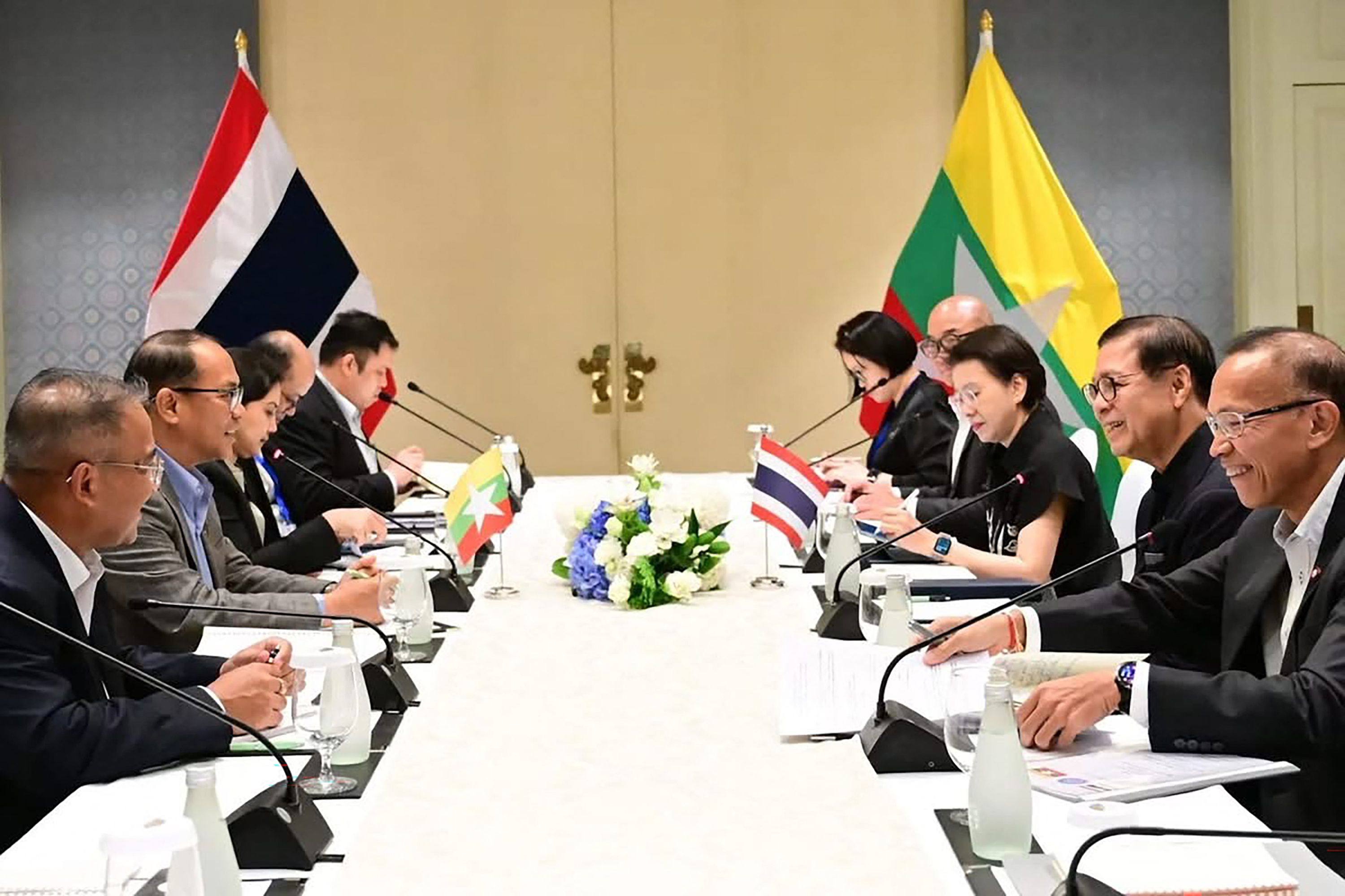 Thailand’s Foreign Minister Sihasak Phuangketkeow and his Myanmar counterpart U Tin Maung Swe attend talks on Saturday, a day before an informal meeting with Asean foreign ministers in Bangkok. Photo: Thailand’s Ministry of Foreign Affairs/AFP