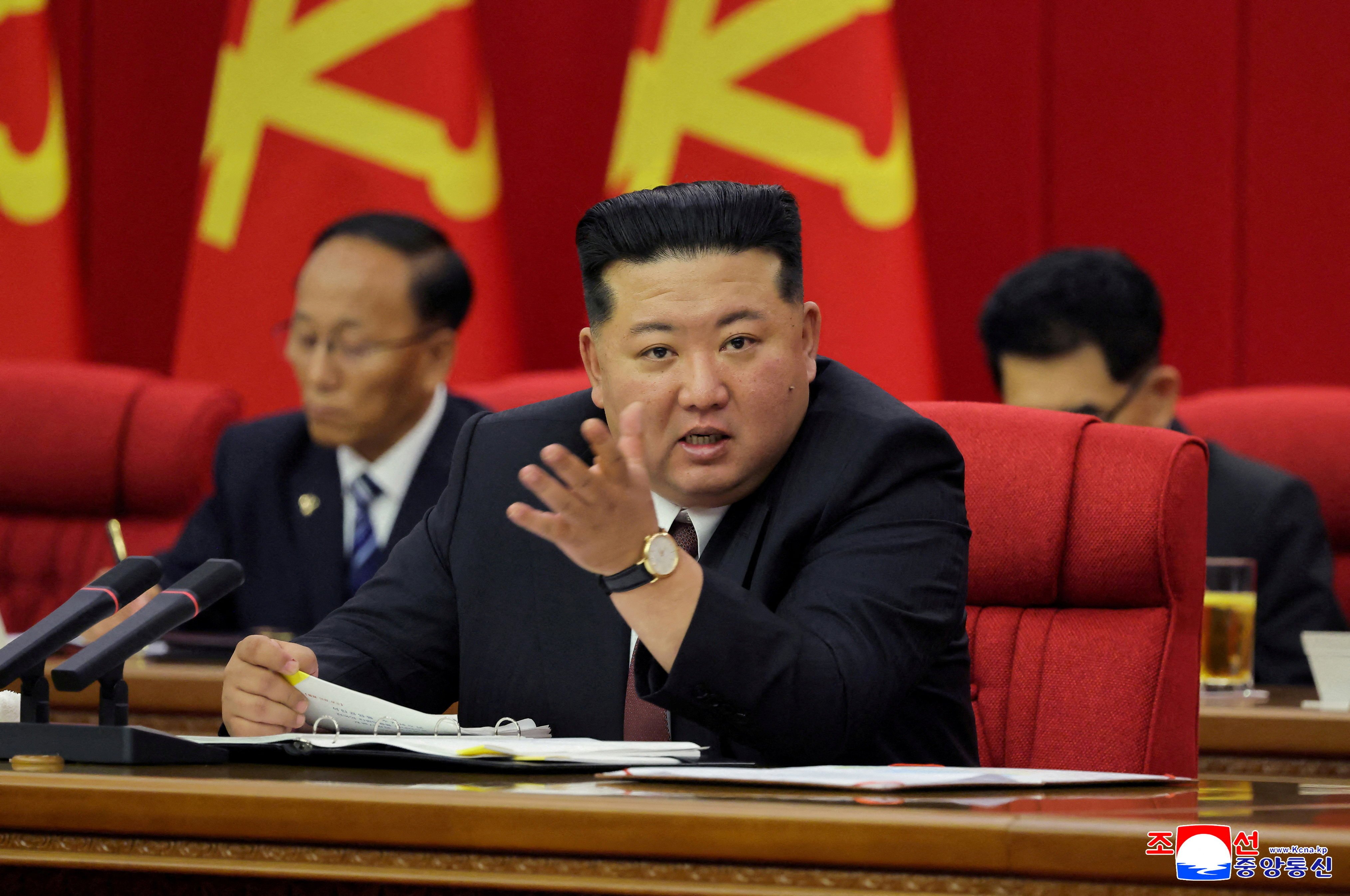 North Korean leader Kim Jong-un speaks at a committee meeting of the Workers’ Party of Korea in Pyongyang last month. Photo: KCNA/Reuters